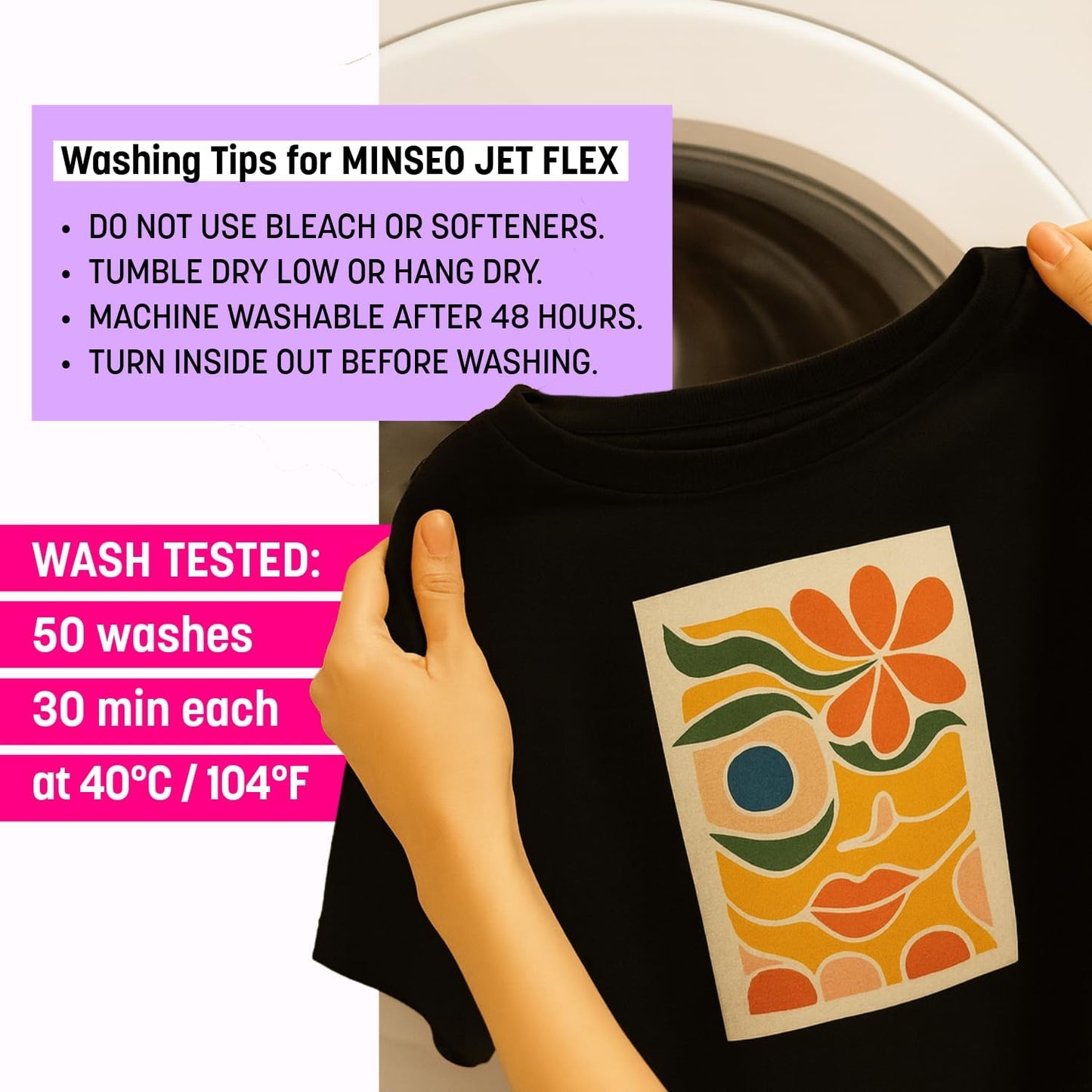 MINSEO Jet Flex Premium Opaque Heat Transfer Paper for Dark Fabric (20 Sheets 8.5x11") Printable Iron-on Transfer Vinyl for Inkjet Printer (Made in Korea)