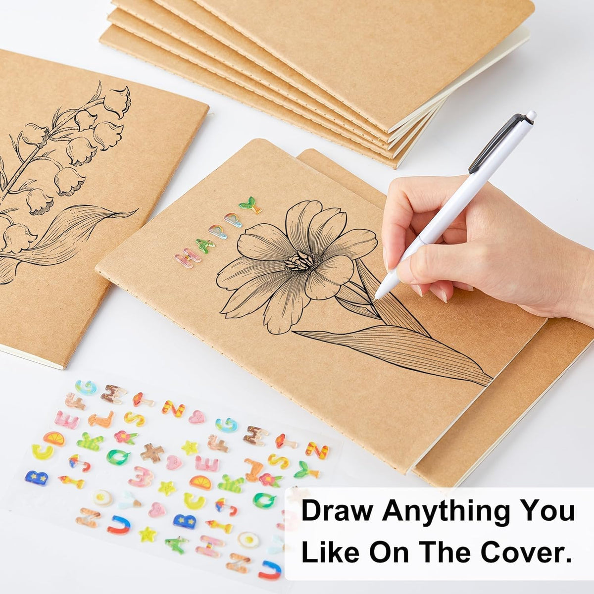 feela 8 Pack Unlined Kraft Paper Notebooks, Blank Journal Note Pad for Drawing Writing, Small Sketchbook Travel Journal Bulk for Women Kids Students Office School Supplies, A5, 60 Pages, 8.3” X 5.5”