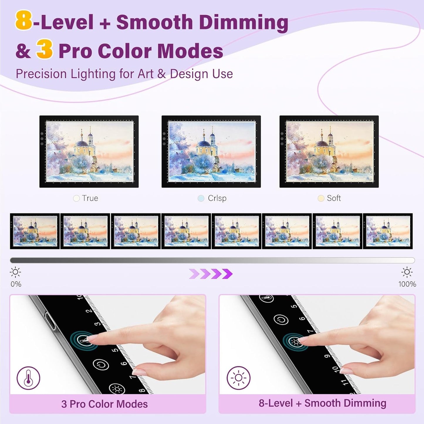 ZEXALIGHT A3 Light Box for Tracing, Light Pad for Diamond Painting with 8 Levels/Stepless Dimming Brightness and 3 Color Modes, Ultra-Thin Copy Board Light Table for Artists Tracing Drawing (Yellow)