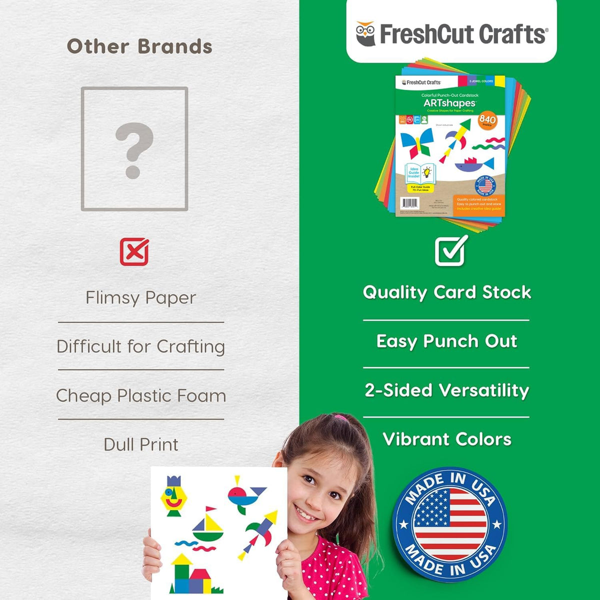 ARTshapes 840 pc Creative Paper Shapes Pack with 70+ Idea Guide - US Made Card Stock - Punch Out Funky DIY Craft Supplies for Whimsical Art Designs, Paper Crafts, and Pattern Play 5 Jewel Colors