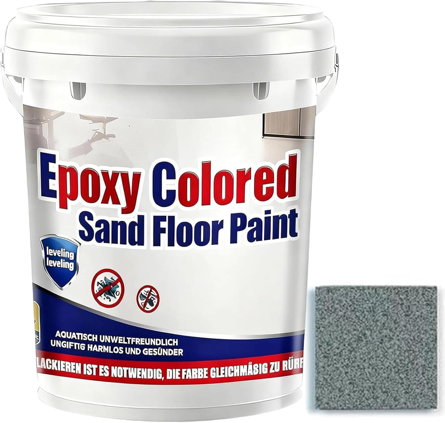 Epoxy Colored Sand Floor Paint, Epoxy Floor Paint for Concrete, High Gloss Marble Effect Coating, Waterproof Non-Slip Concrete Paints, Suitable for Indoor/Outdoor Use (Dark Gray,320 oz/10 kg)