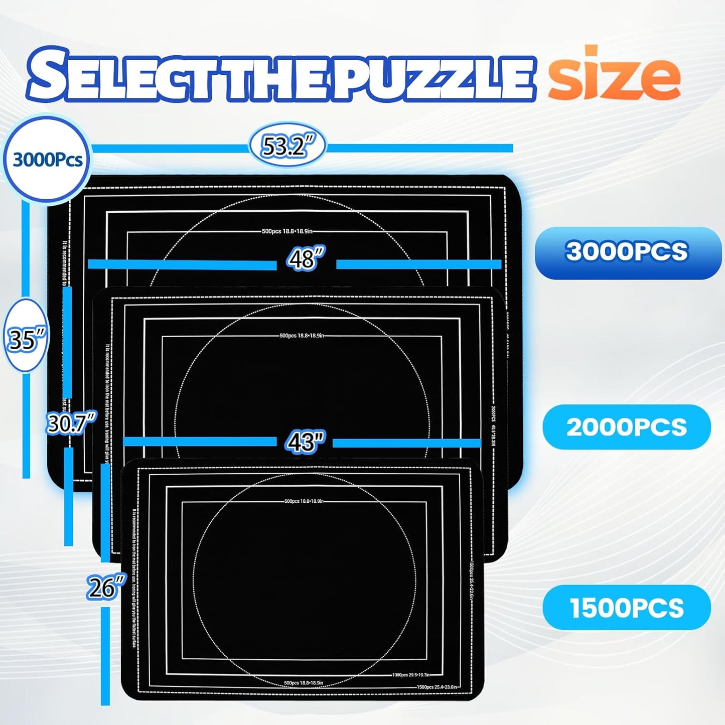 Jigsaw Puzzle Mat Roll Up, Portable Saver Pad 53” x 35” Up to 3000 Pieces, Puzzle Matt Rollup with Non-Slip Rubber Bottom & Smooth Top. (6 Sorting Trays & 1 Storage Bag)