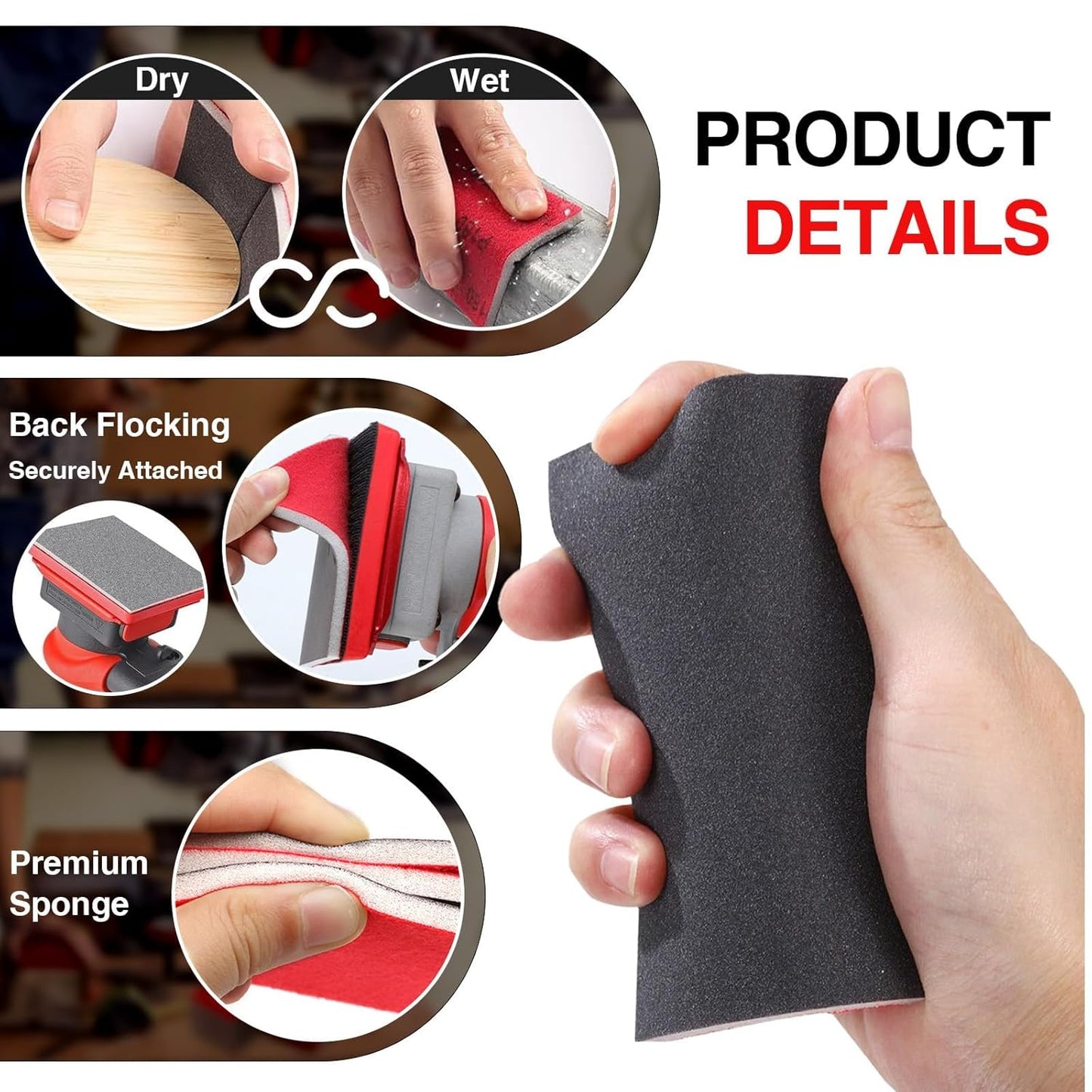 30-Pcs 3x4 Inch 1200 Grit Sanding Sponge Set, Soft Foam Hand Sanding Blocks, Ultra-Fine Wet/Dry Sandpaper for Wood, Metal, Drywall, Furniture Polishing