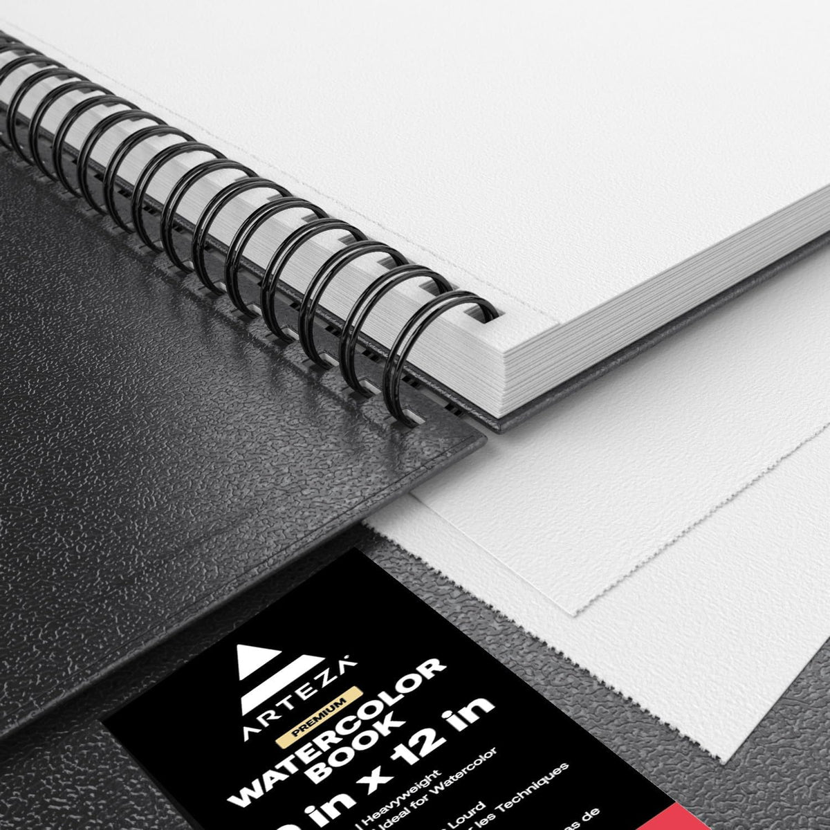 ARTEZA Watercolor Sketchbook 2-Pack, 64 Pages Each, 9x12 Inches – Spiral-Bound, 140 lb Cold Press Paper, Black Hardcover for Watercolor & Mixed Media