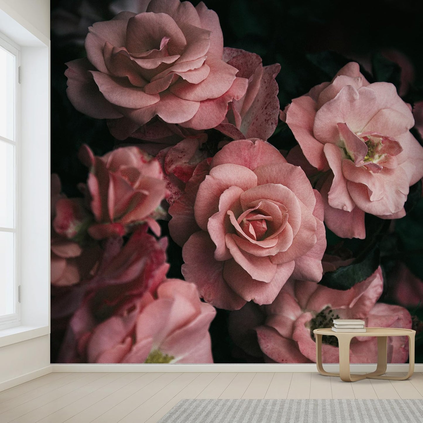 wall26 Wall Sticker/Wall Mural Dark Rose Flower Blossoms Nature Wilderness, Not Peel and Stick, Non-Woven Wallpaper Decorative for Bedroom, Living Room, Office - 120x120 inches
