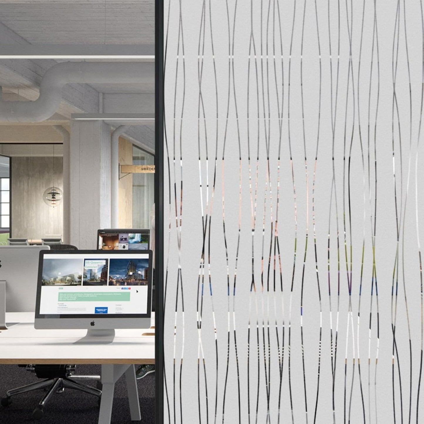 Finnez Window Privacy Film Decorative Frosted Window Cling Privacy Film for Glass, Non-Adhesive Heat Anti-UV for Home Office Living Room, Irregular Stripe Patterns, 23.6 x 118.1 Inches