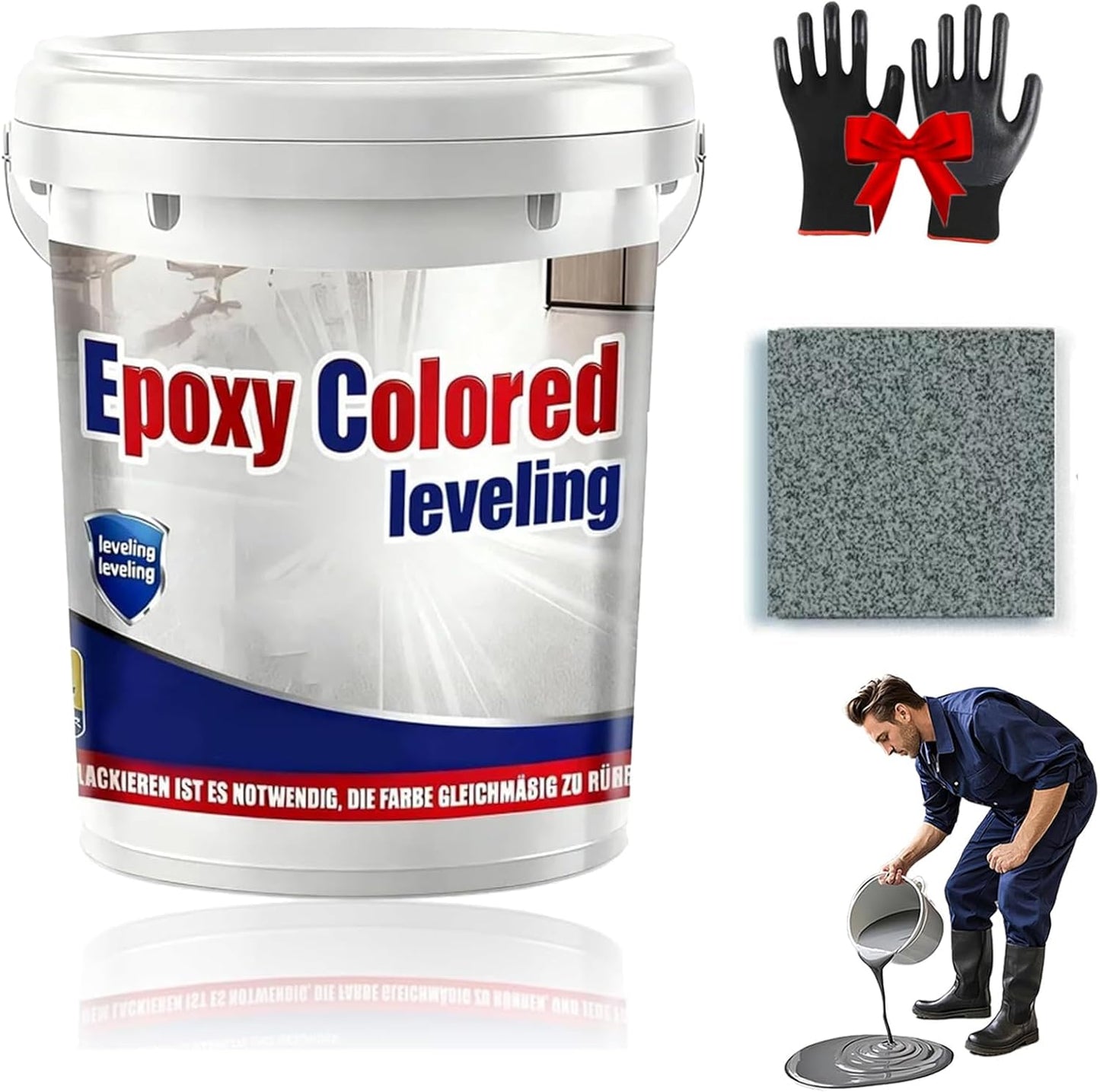 Epoxy Floor Paint, Epoxy Colored Sand Floor Paint, High-Gloss Marble Effect Self-Leveling Coating, Waterproof, Non-Slip, Ultra-Durable for Garage, Basement, Wood Floors (Sea Gray,8.8Ib)