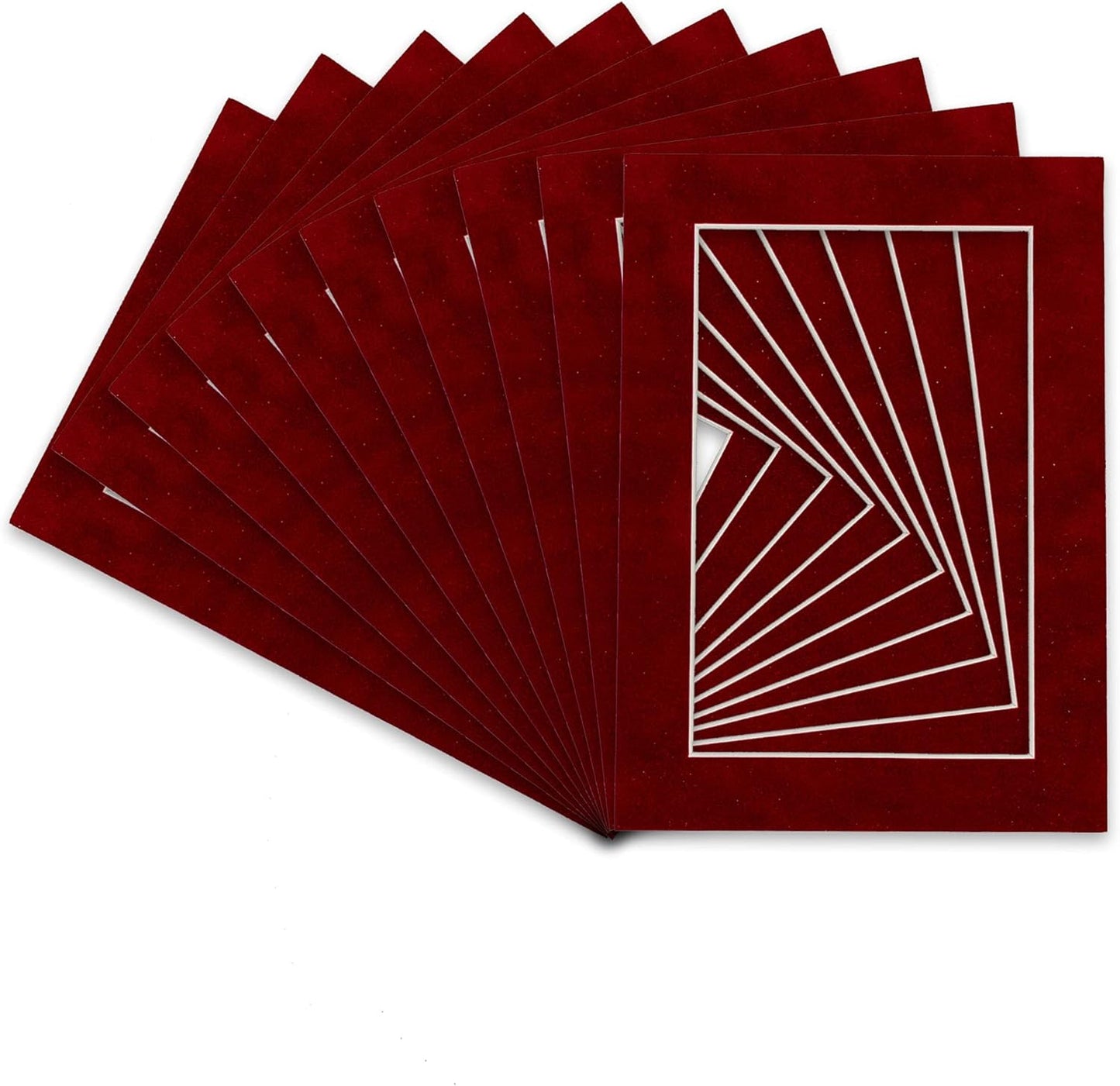 Poster Palooza Pack of Ten 8x10 Mats Bevel Cut for 6x8 Photos - Acid Free Bright Red Suede Precut Matboards for Pictures, Photos, Framing - 4-ply Thickness