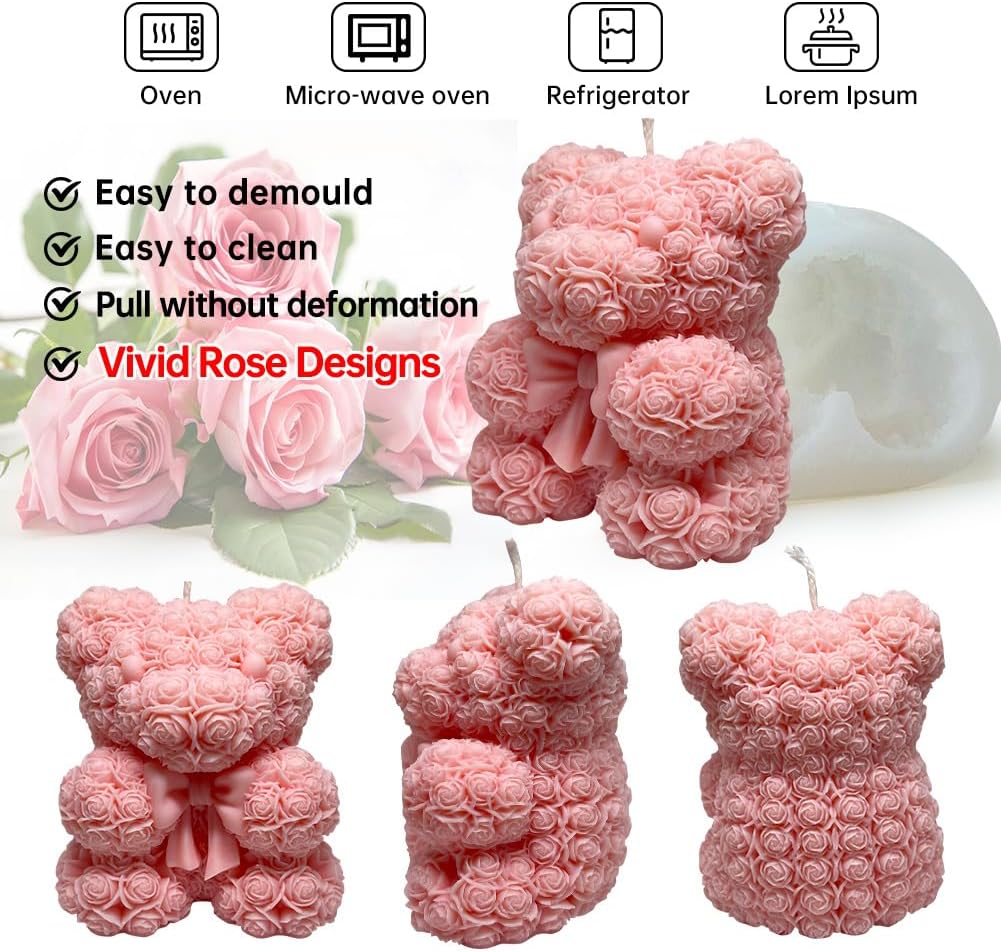 Bowtie Mini Rose Bear Candle Mold,Epoxy Resin Candle Making Molds, Silicone Candle Molds for DIY Candle,DIY Soap,Mother's Day Gifts,Birthday Gifts,Home Decor(Bow Tie Bear Mini)