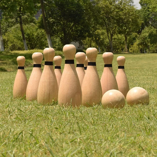 NI-ROU Outdoor Giant Lawn Bowling Games Rubber Wooden Lawn Set Fun Sports Games Outside or Indoor for Family Adults and Kids Backyard Skittles Carrying Bag with 10 Pins and 2 Balls