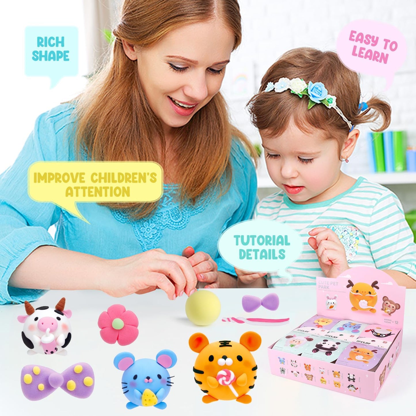 Air Dry Clay Kits - Modeling Clay for Kids, Ultra Light & Soft, Safe & Non-Toxic, DIY Airdryclay Kit with Sculpting Tools and Tutorials, Creatible Art Crafts Toys Gifts for Boys Girls