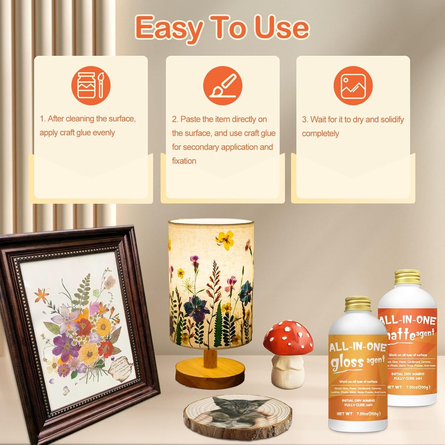 Crafts Sealer Gloss Matte Finish, 200ml+200ml All in One Craft Glue, Varnish, and Finish, All Purpose Art Glue Kit for Wood, Paper, Acrylic Paints, Ceramics, Fabrics, Clay