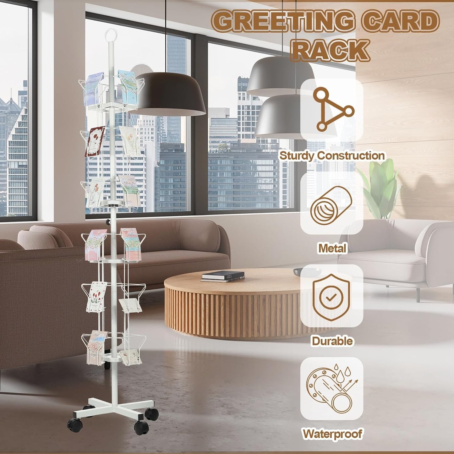 PATIKIL 6 Tier Rotating Greeting Card Rack, Metal Spinning Greeting Card Display Stand Portable Postcard Rack Holder Organizer for Postcard Sticker Photo Desk Book Stamp, White