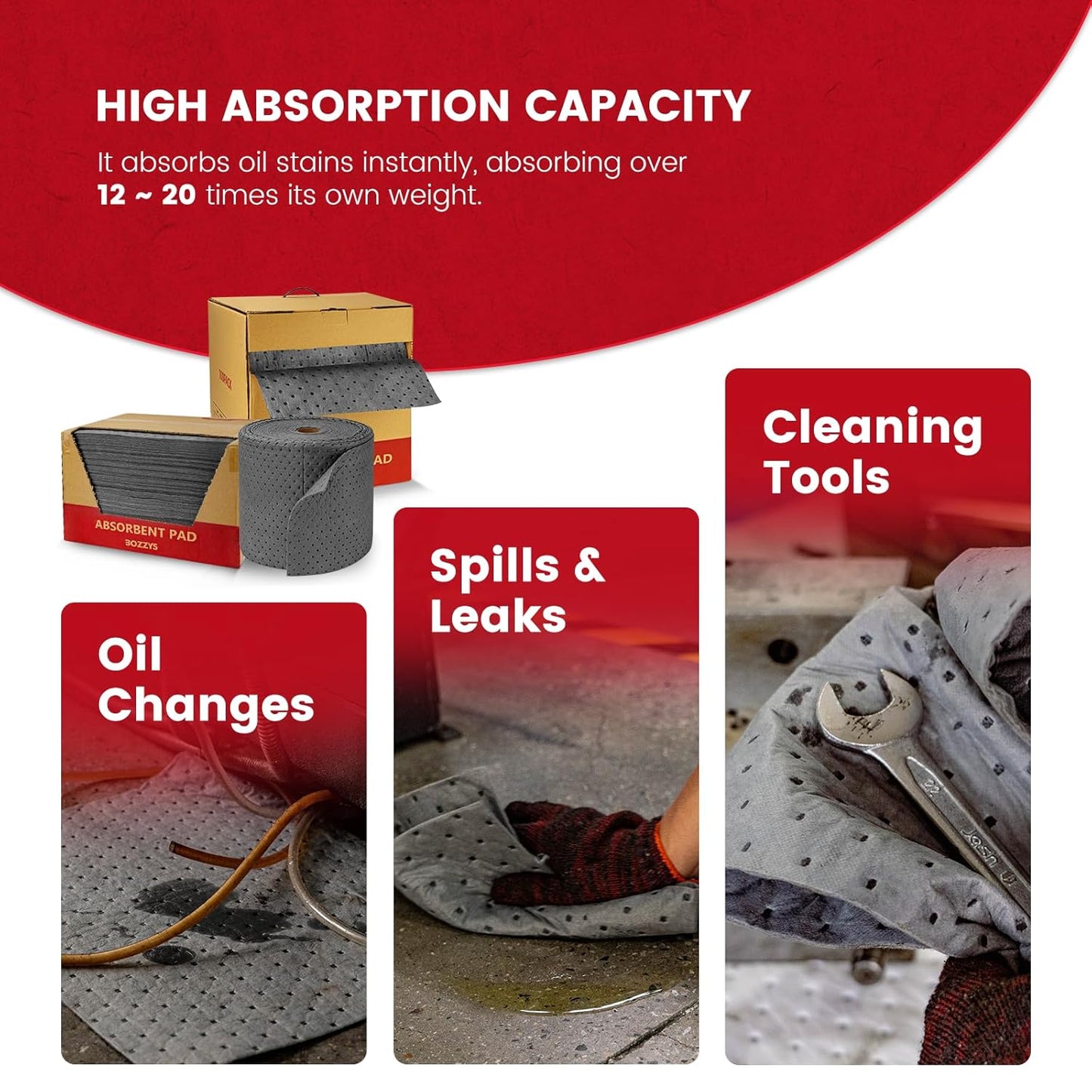 Universal Absorbent Pads Roll | 16"x20" Water Absorbent Mat 100-Pack | Industrial Spill Control for Liquids Leak(24 Gal/Box) | Oil Absorbing Rolls
