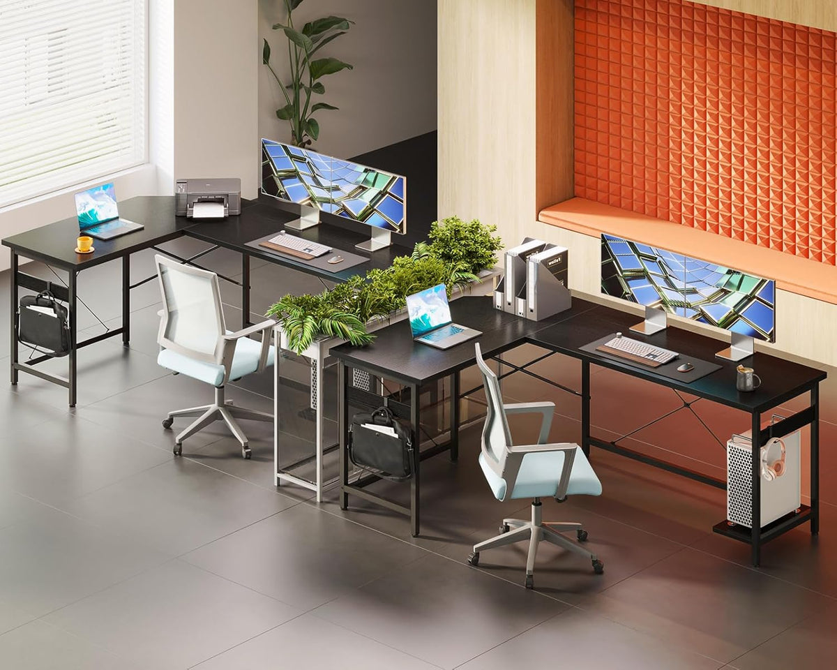 Coleshome 66" L Shaped Gaming Desk, Corner Computer Desk, Sturdy Home Office Computer Table, Writing Desk, Larger Gaming Desk Workstation, Black