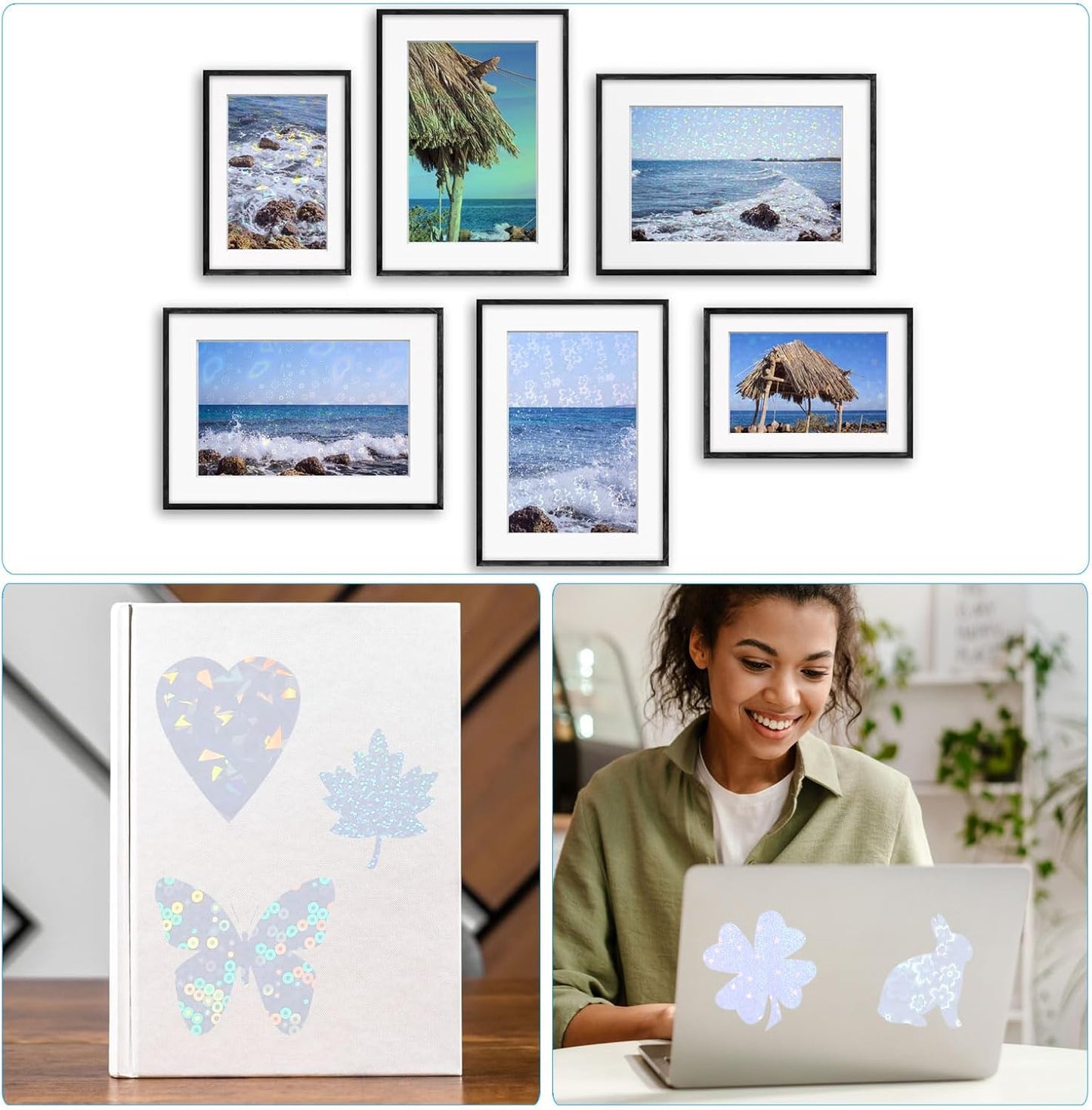 PATIKIL 11.7x8.3" Holographic Sticker Paper, 20Sheets A4 Polypropylene Self-adhesive Transparent Waterproof Laminate Overlay Film for Photo Cards Scrapbook Decorations, Snowflake