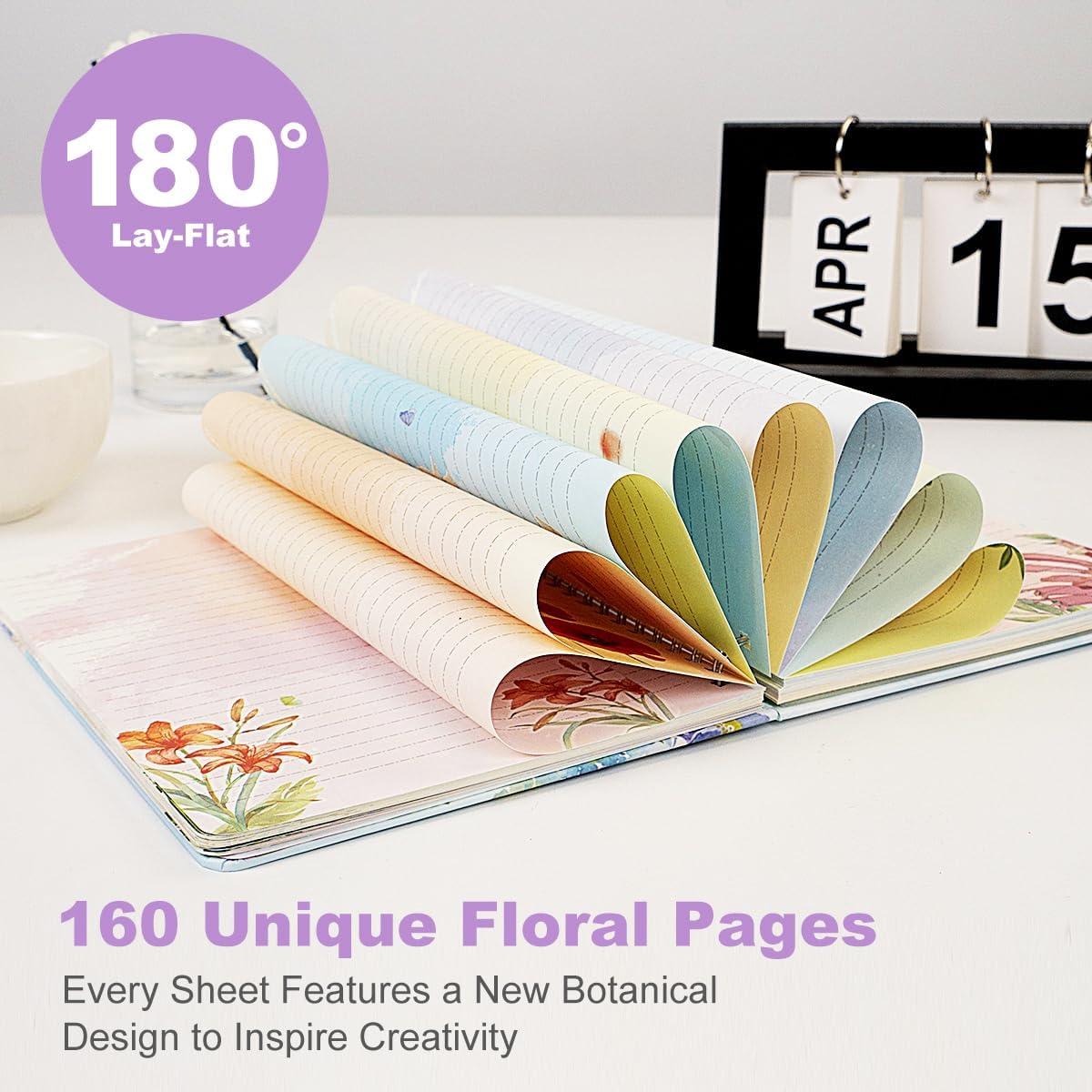 SIIXU Floral Spiral Notebook - A5 College Ruled Journal with 160 Colorful Pages for Poetry, Work Notes & Daily Writing, Blue, Hardcover
