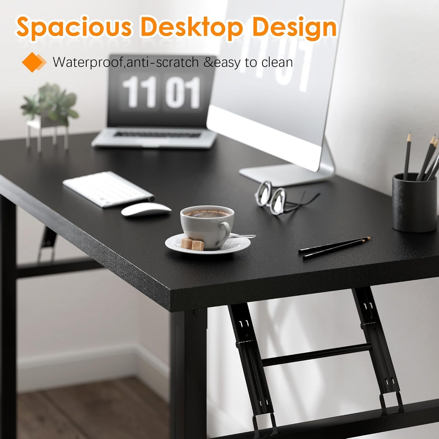 Need Computer Desk Office Desk 62 inches Folding Table with BIFMA Certification Computer Table Dining Table No Install Needed, Black