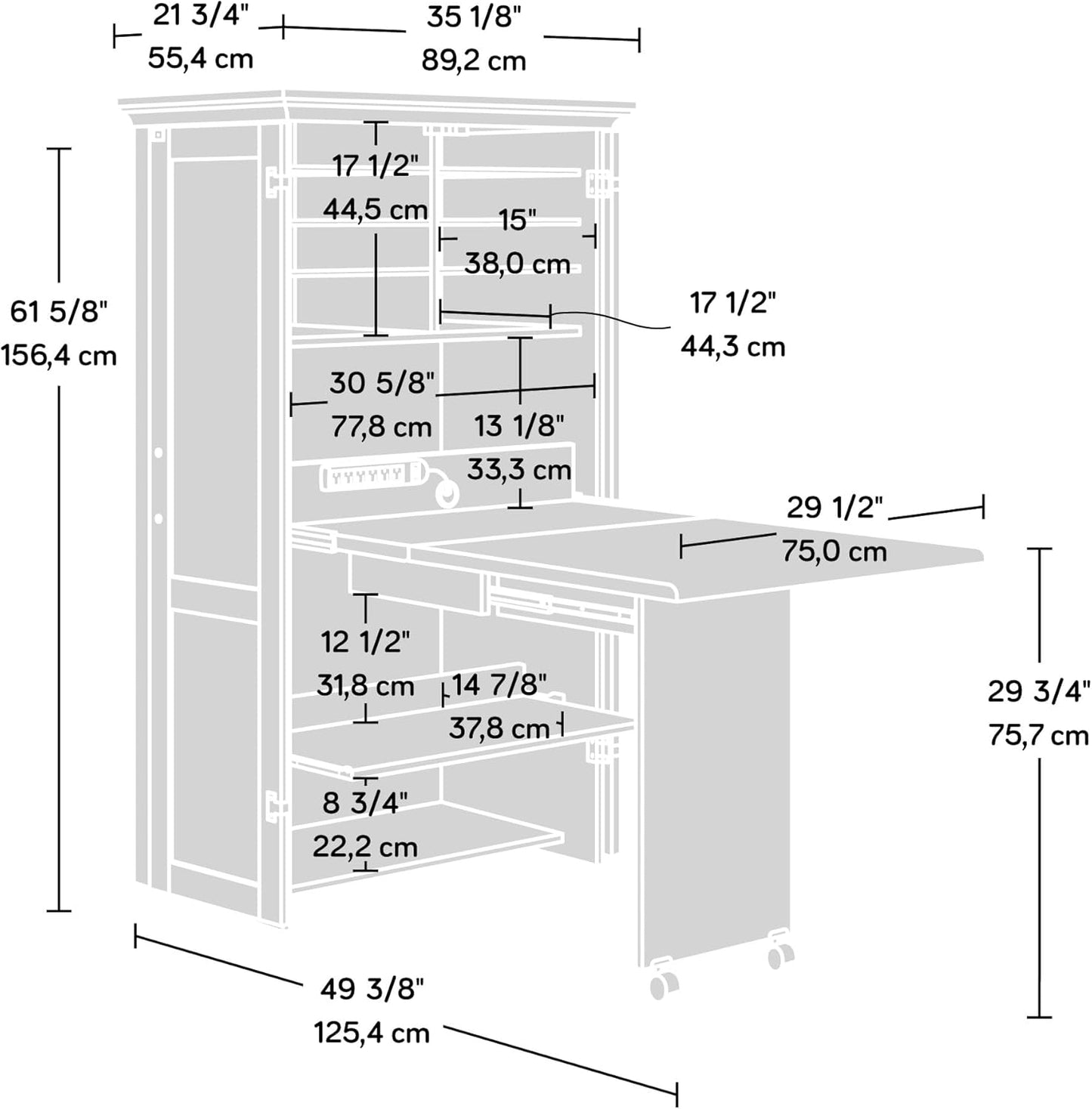 Sauder Miscellaneous Storage Craft & Sewing Armoire, L: 35.11" x W: 21.81" x H: 61.58", Glacier White finish