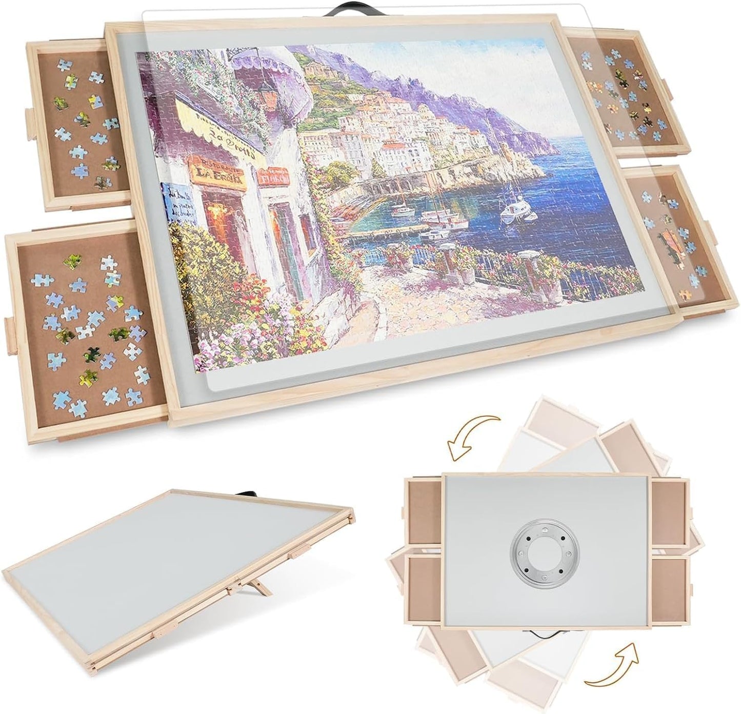 ALL4JIG 2000 Pieces 2-in-1 Tilting & Rotating Puzzle Board for Adults Gifts, Wooden Jigsaw Puzzle Table with 4 Drawers, 28.5" x 40.1" Portable Board with Lazy Susan and Cover