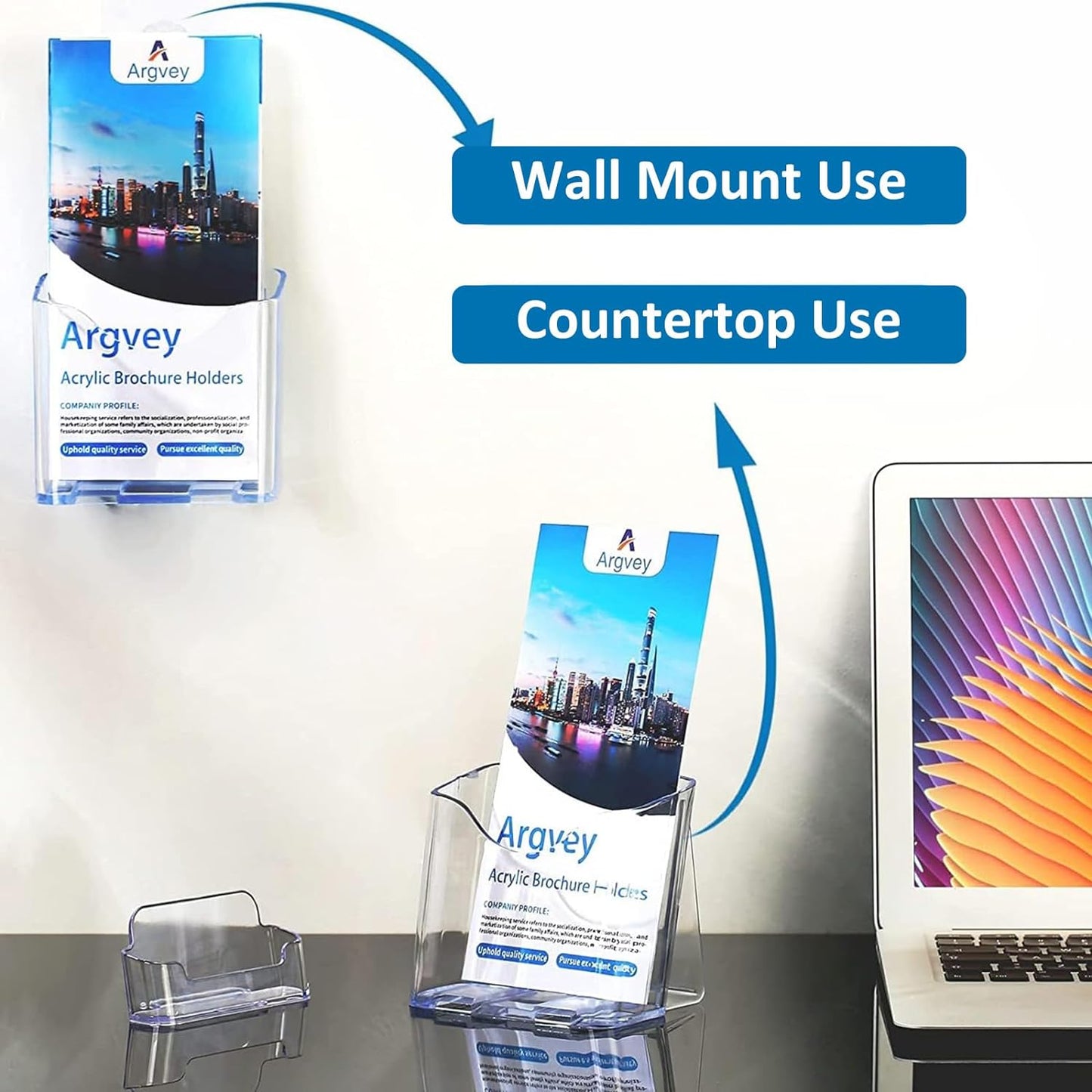 4Pcs Acrylic Brochure Holder, Plastic Trifold 4 Inches Wide Pamphlet Holder Wall Mount/Countertop Organizer for Display Flyer, Booklet, Document, Literature