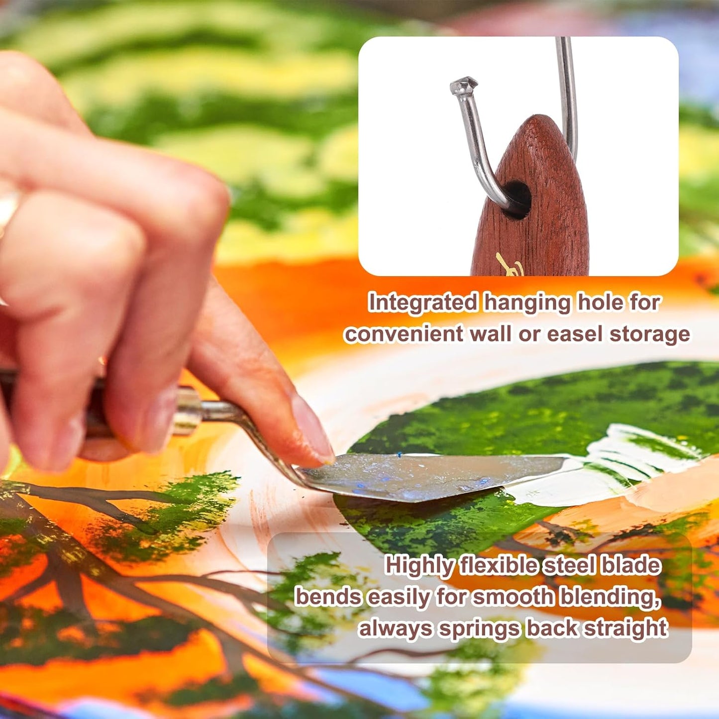 MECCANIXITY Pack of 1 Palette Knife No.4, 7.6" Long Palette Knives with Stainless Steel Flexible Spatula Pallet Knife and Wood Handle for Scraping, Mixing, Oil Acrylic Painting Canvas