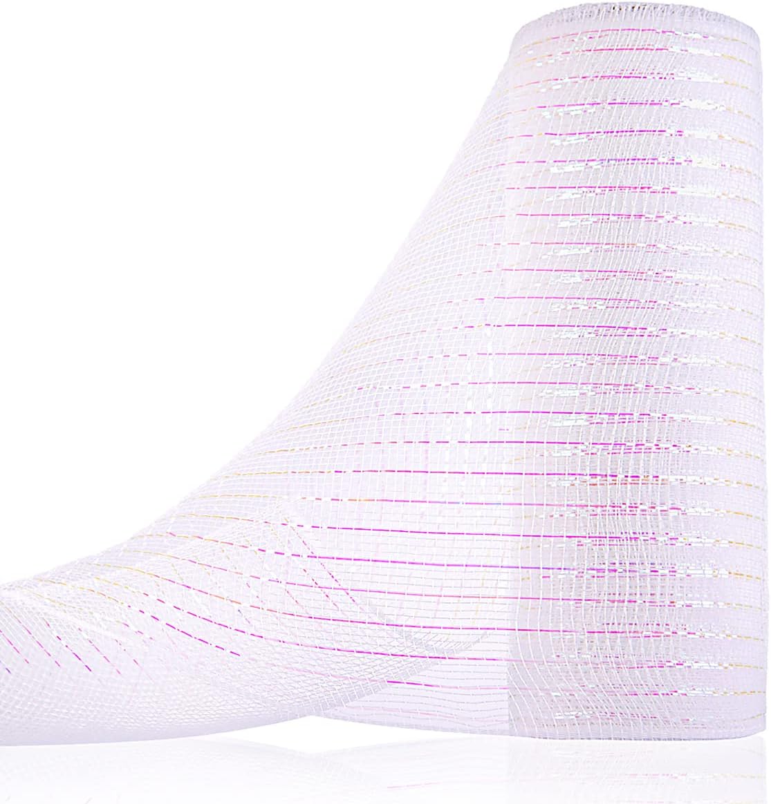 Anivia Deco Mesh Ribbon, 10inch x 30 Feet Each Roll Metallic Foil Mesh Ribbon for Wreaths Swags, Holloween, and Christmas Tree Decoration (White/Iridescent Foil)