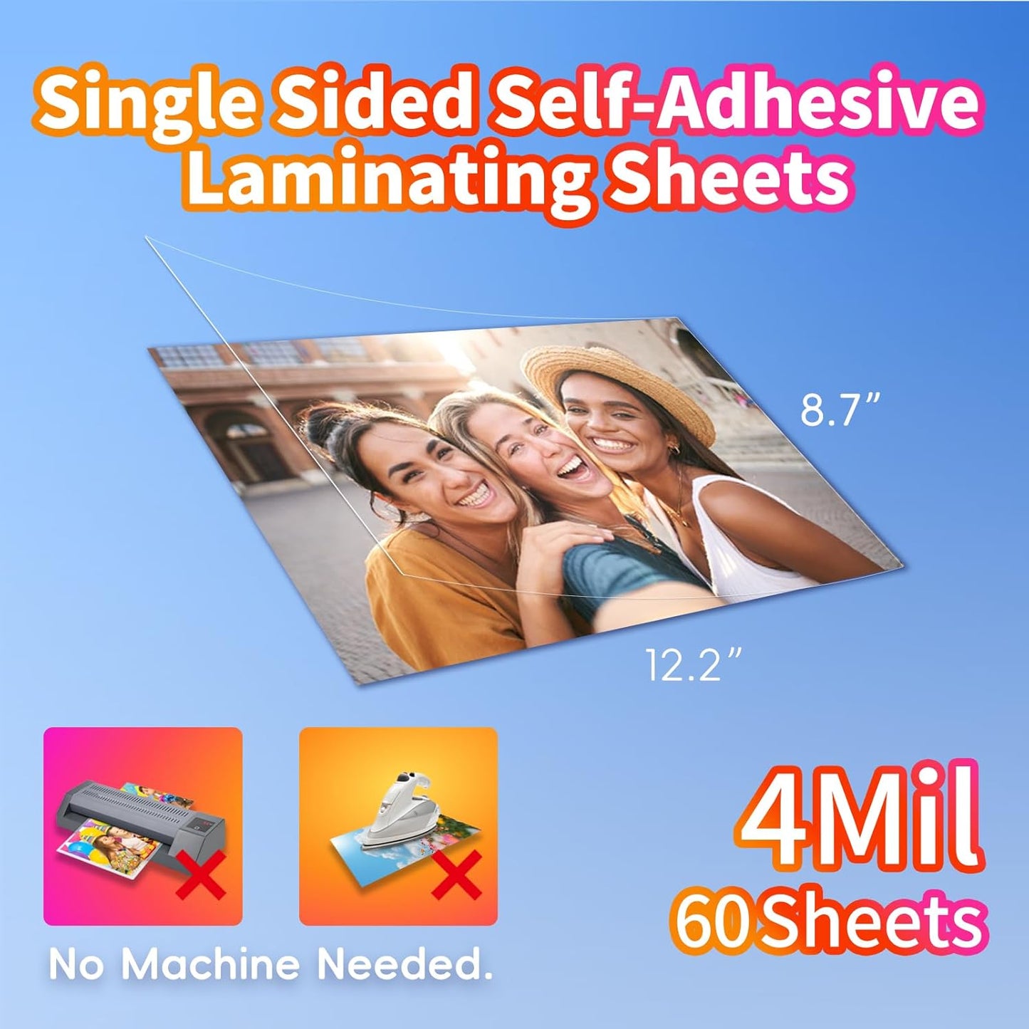 Uinkit 4Mil Thicker Single-Sided Self-Adhesive Laminating Sheets, 60Pack (More Value) Letter Size 8.5x11"- Peel & Stick for Teachers, Office & Home Crafting - No Heat Machine Needed