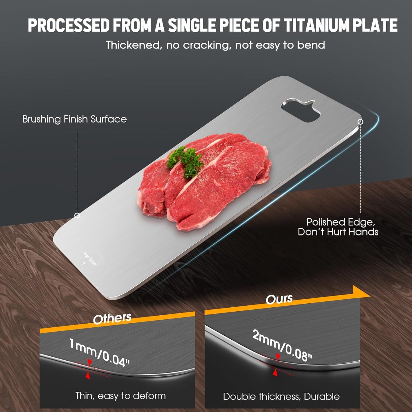 Titanium Cutting Board, 100% Pure Titanium, 2mm Thick, 18" x 12", Silver, Rectangular, Stain Resistant, Non-Slip, Meat, Vegetable, Fruit, Charcuterie, Bread, Cheese