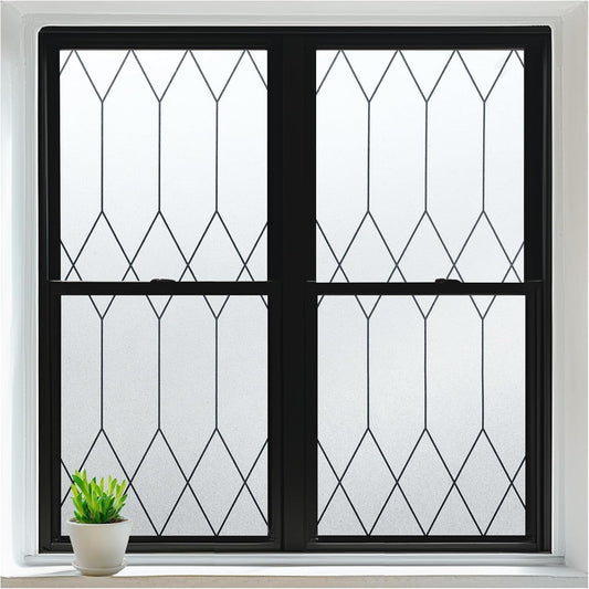 rabbitgoo Window Privacy Film for Glass Windows, Frosted Glass Cling with Decorative Moroccan Lattice, Removable Heat Control Sun Blocking Door Covering Sticker for Home Bathroom, 29.5 x 78.7 inches