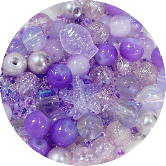 Assorted Glass Resin Beads Multi Size Colors Smooth Cracked Gravel Millet Spacer Beads for Bracelets Necklace Earring DIY Jewelry Making Craft(Lilac Violet Series)