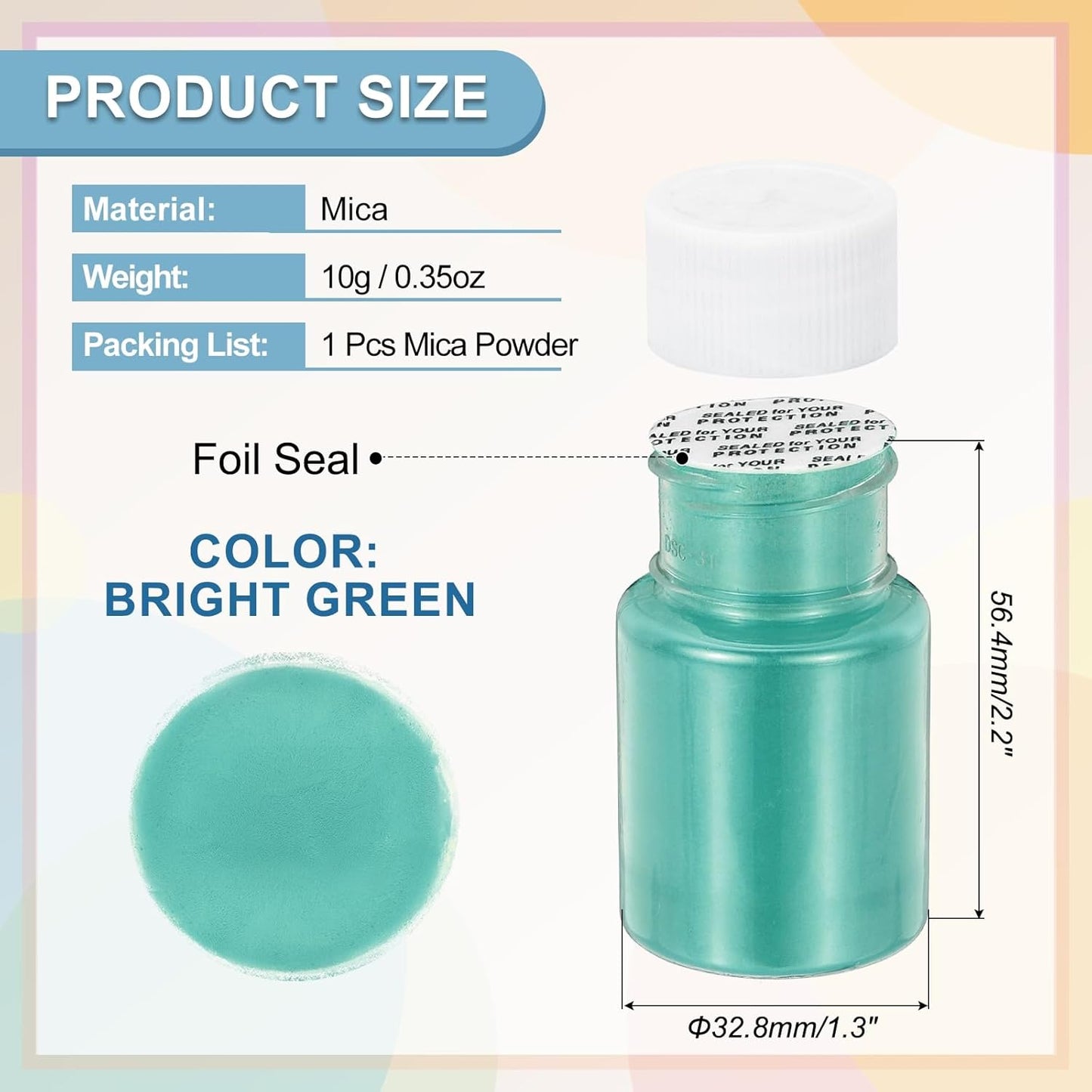 uxcell 10g/0.35oz Cosmetic Grade Mica Powder, 600 Mesh Mica Powder Natural Resin Epoxy Pigment Powders for Casting Resin, Candle Dye, DIY Nail Polish and Lip Gloss, Bright Green