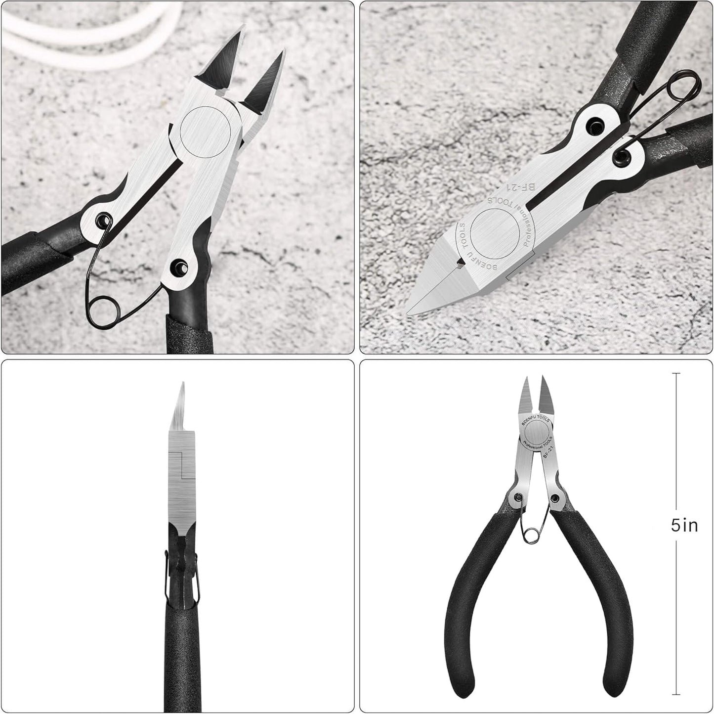 BOENFU 5 inch Precision Flush Cutters Multi-functional Wire Snips, Ideal for Model, Electronics, Sprue Cutting, and All Precision Cutting Tasks