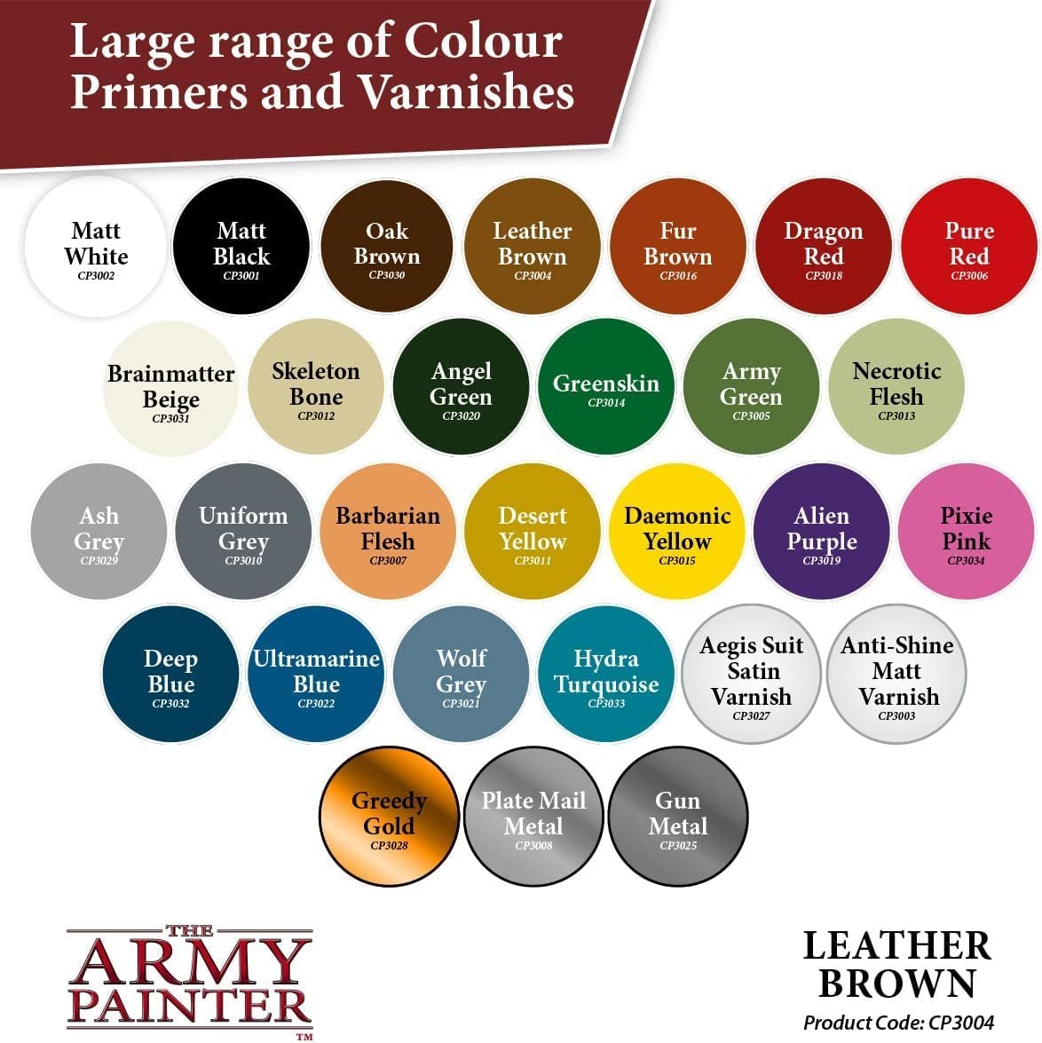 The Army Painter Color Primer Spray Paint, Leather Brown, 400ml, 13.5oz - Acrylic Spray Undercoat for Miniature Painting - Spray Primer for Plastic Miniatures