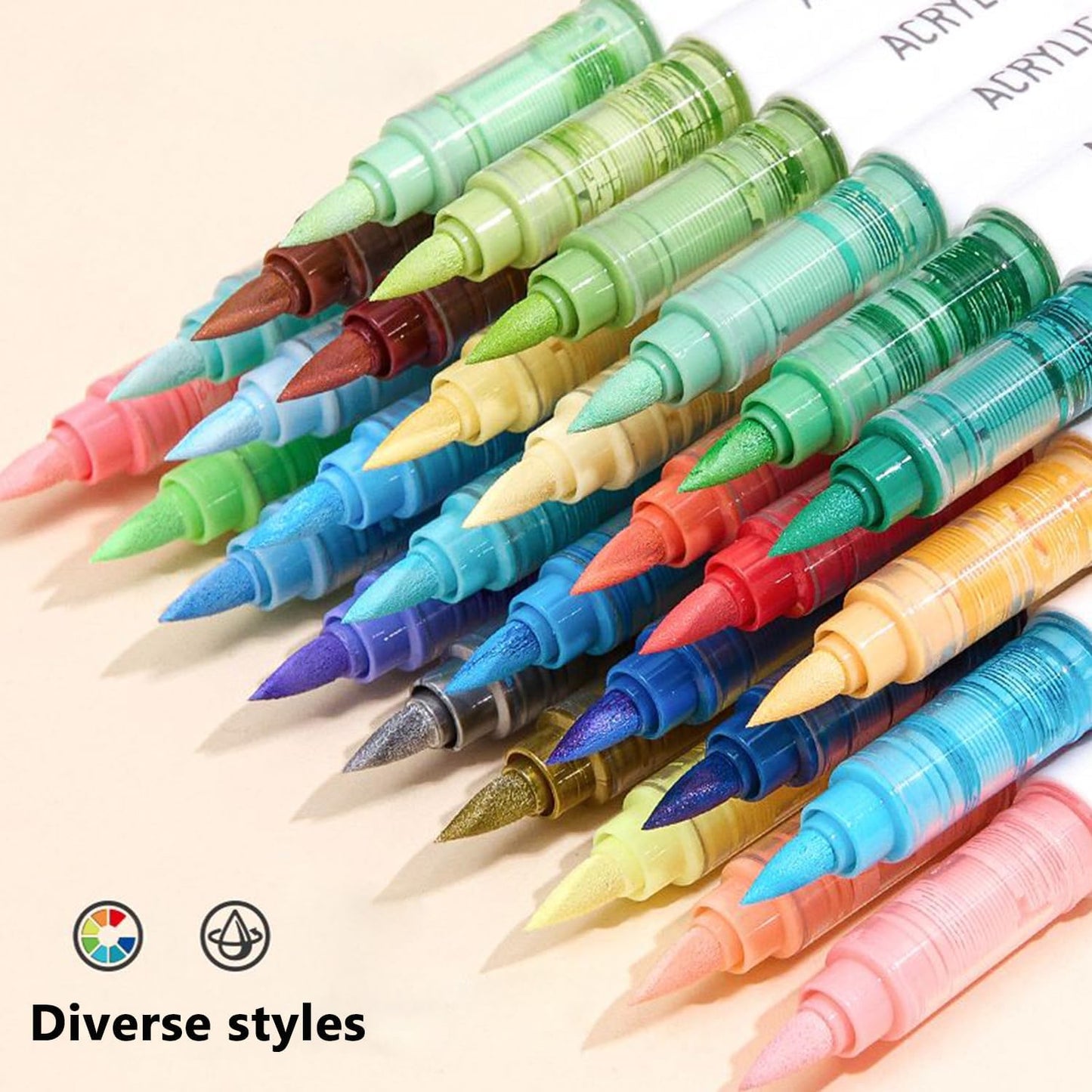 Water Based Acrylic Paint Markers, 9 Colors Acrylic Paint Pens Set with Soft Brush Tip, Marker Pen for Rock Painting, Egg, Wood, Glass, Paper, Mugs, Acrylic Painter Ink (Advanced Gray)
