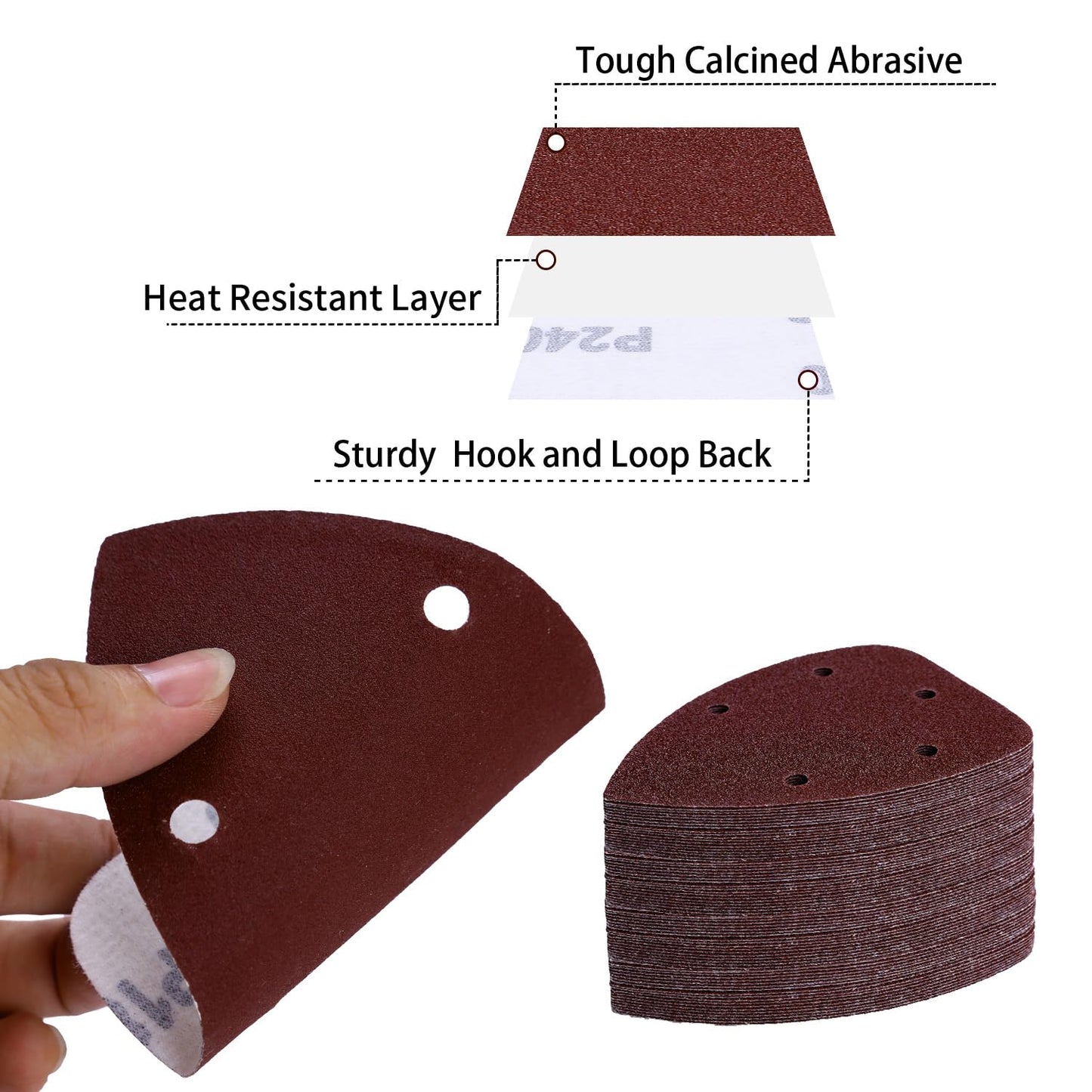 100-Pack Mouse Sandpaper (5-Hole) for Mouse Detail Sanders, Grits 40/80/120/180/240, Premium Aluminum Oxide, Easy to Replace, Ideal for Woodworking, Furniture Refinishing, and Crafting