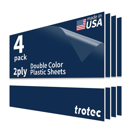 Trotec TroLase | 12"x20"x1/16", 4 Pcs | Light Blue/White | 2 Ply | Modified Acrylic | Laser Engraving Double Color Plastic Sheet | Engraving Blanks for Laser, Saw, Guillotine | Made in USA