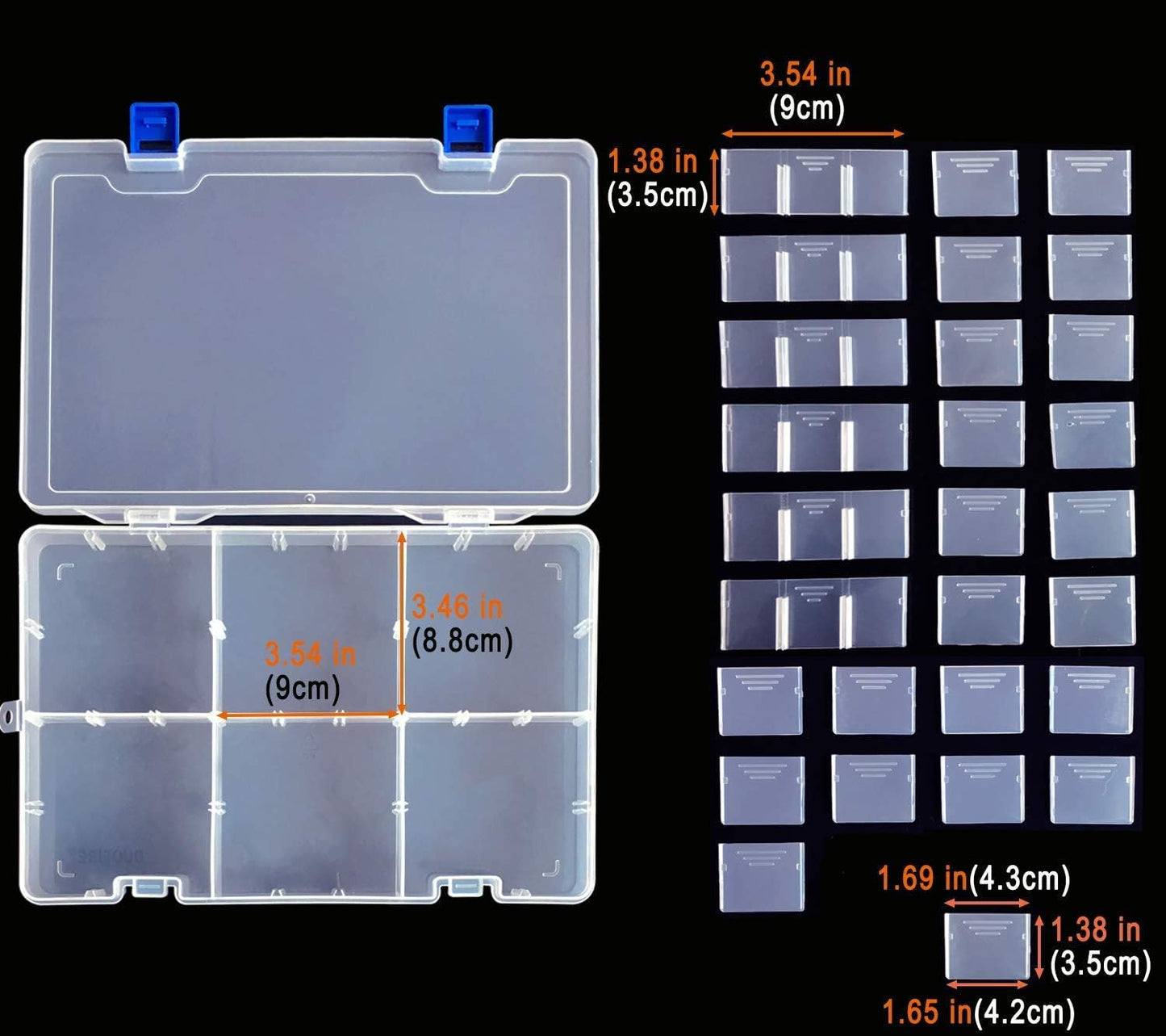 Qualsen Plastic Organizer Storage Box with Adjustable Dividers, Fishing Tackle Box and Bead Organizer Box for Jewelry, Beads, Earrings, Tools, Fishing Hooks, and Small Accessories（34 Grid x 3）