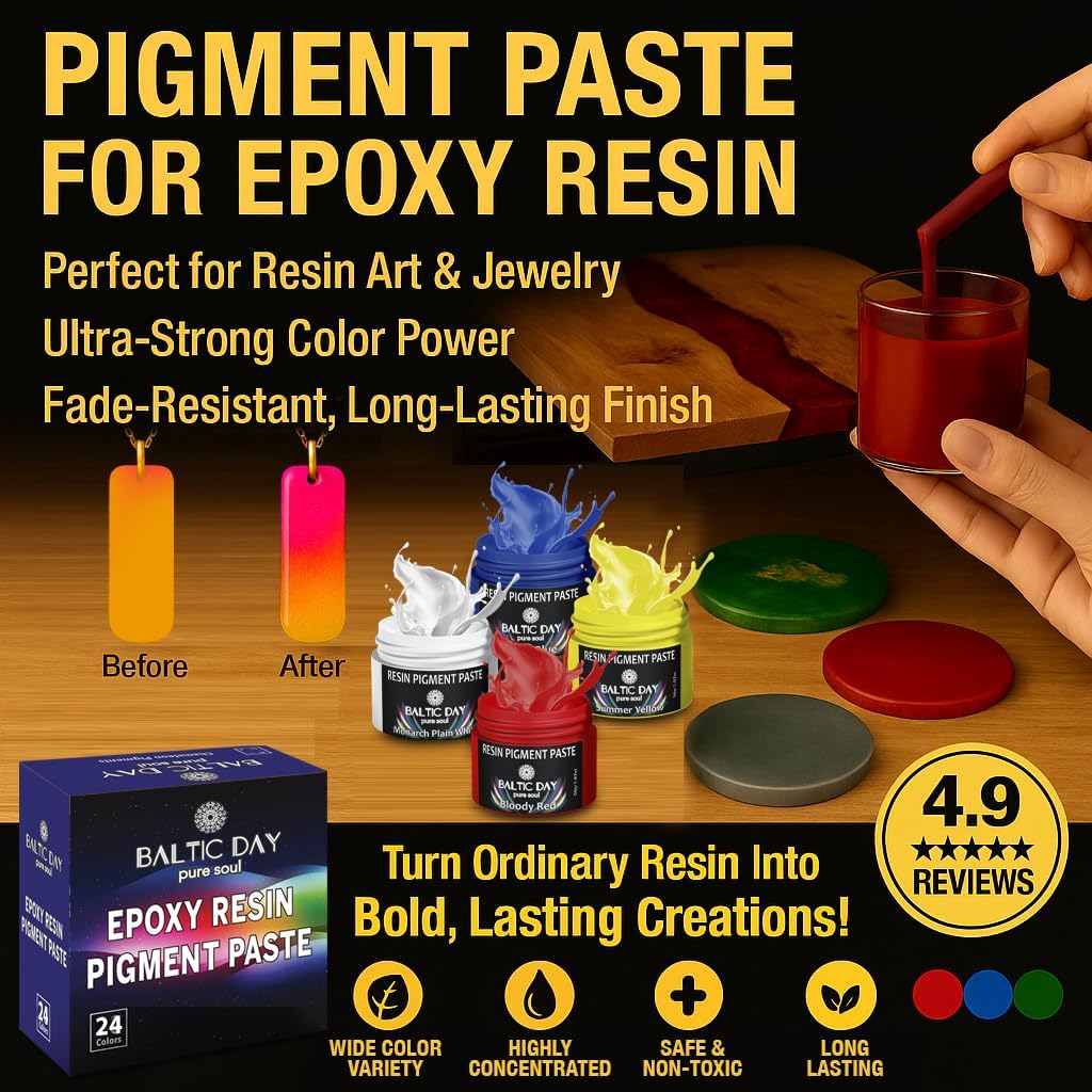 BALTIC DAY 50 Color Epoxy Pigment Paste Set – Opaque Resin Colorant, High Concentration Epoxy Dye & Mica Powder for Resin Art, Jewelry Making, Tumblers, Coasters, River Tables & DIY Crafts