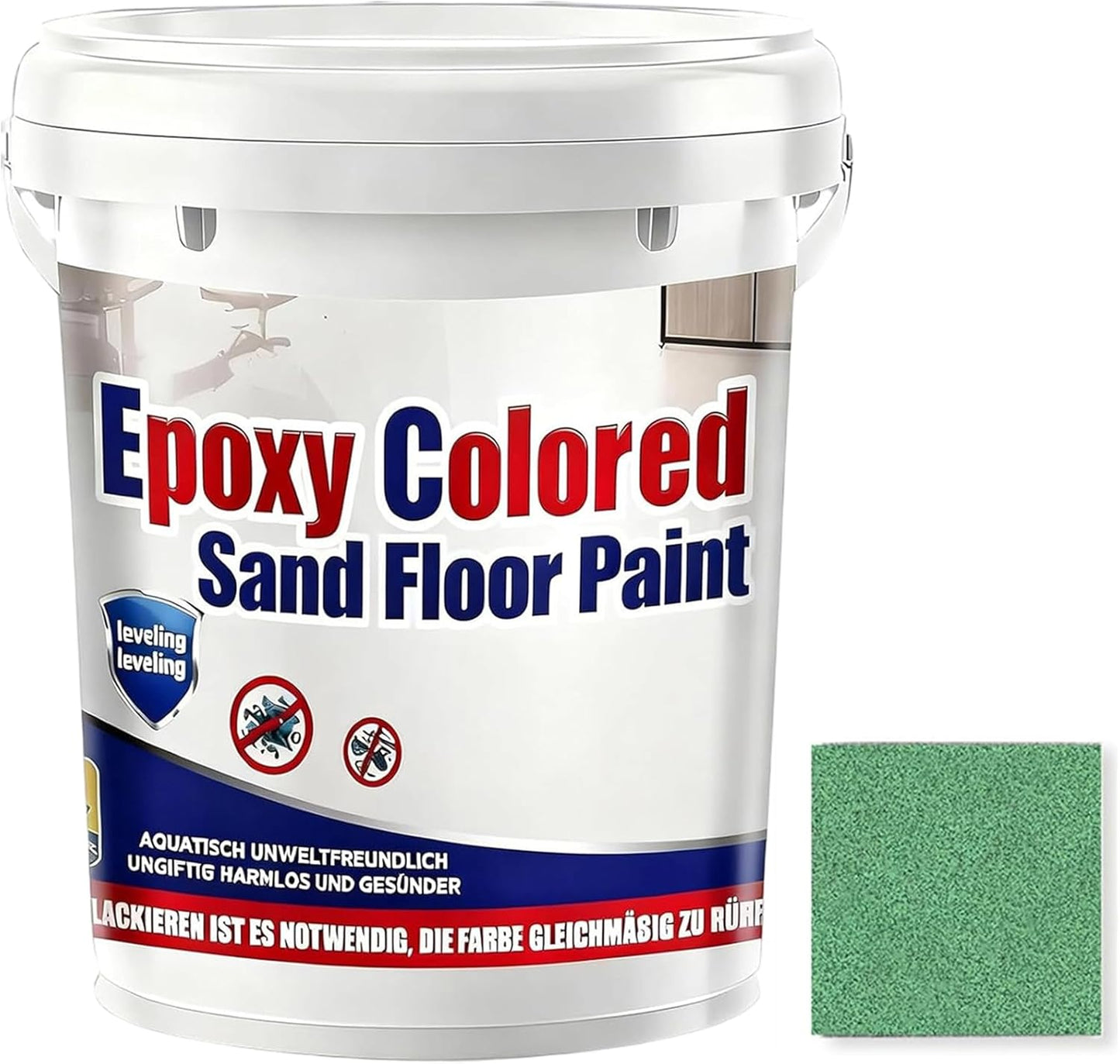 Epoxy Colored Sand Floor Paint, Epoxy Floor Paint for Concrete, High Gloss Marble Effect Coating, Waterproof Non-Slip Concrete Paints, Suitable for Indoor/Outdoor Use (Green,96 oz/3 kg)