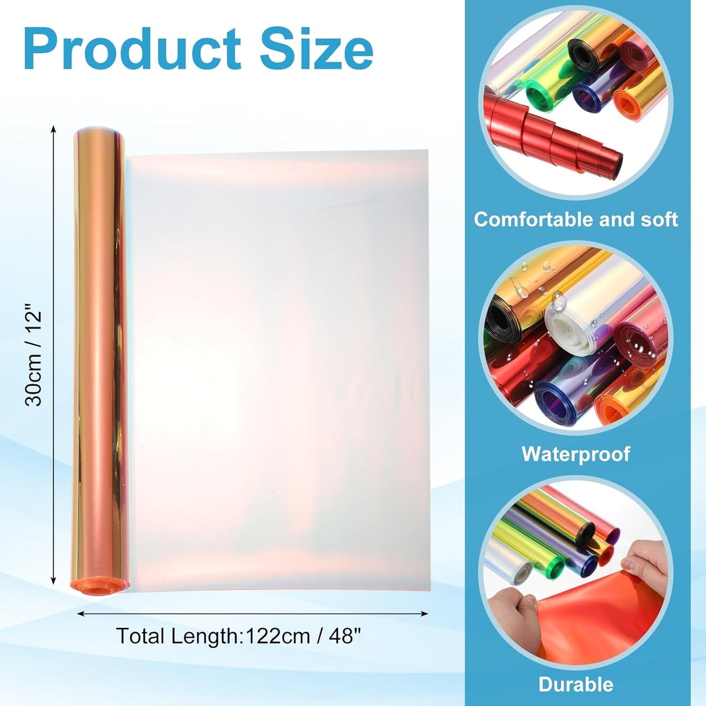 MECCANIXITY Holographic Clear PVC Vinyl Film Holographic PVC Fabric Waterproof Dichroic Film 12 x 48 Inch for Handbags Bows Earrings DIY Craft,Laser Light Orange