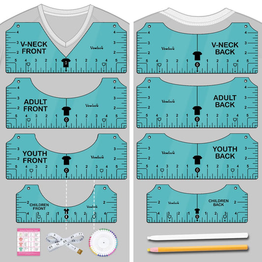Vowlove Tshirt Ruler Guide for Vinyl Alignment - T Shirt Measure Rulers Guide, Shirt Measurement Centering Tool Heat Press Screen Printing V-Neck Embroidery Accessories Sublimation Blanks Product