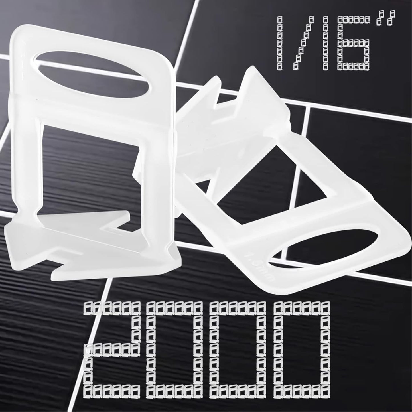 1/16” Tile Leveling System Spacers 2000 PCS Tile Leveling Clips Kit Prevent Tile lippage Leveler Spacers for DIY Professional Ceramic Tile and Stone Installation (1/16 IN, 2000)