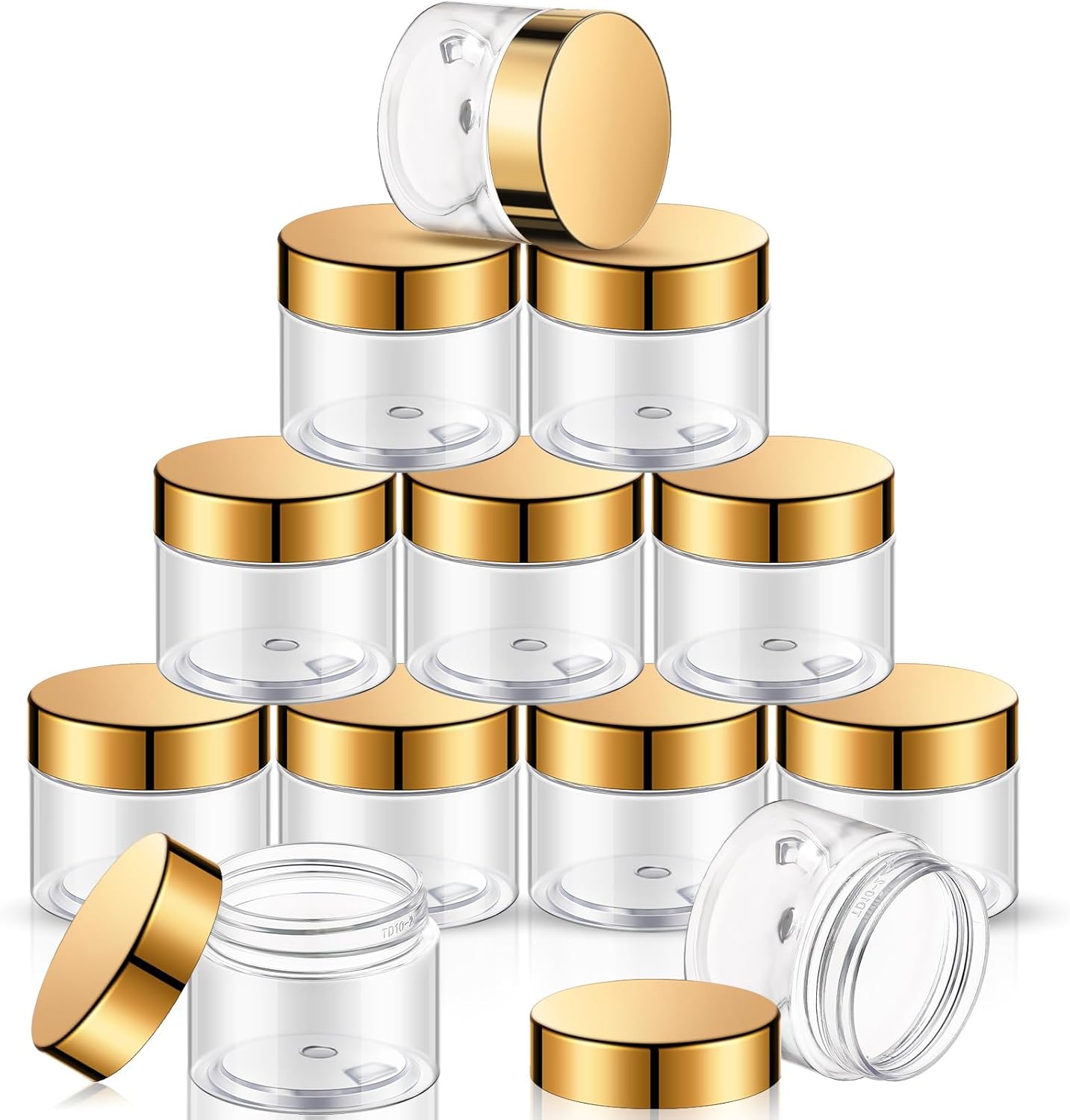 SATINIOR 12 Pack 8 oz Plastic Container Jars with Lids Round Clear Travel Cosmetic Container Slime Jars for Toiletries, Lotion, Cream, Ointments, Makeup, Rhinestone, Samples, Kitchen Storage(Gold)
