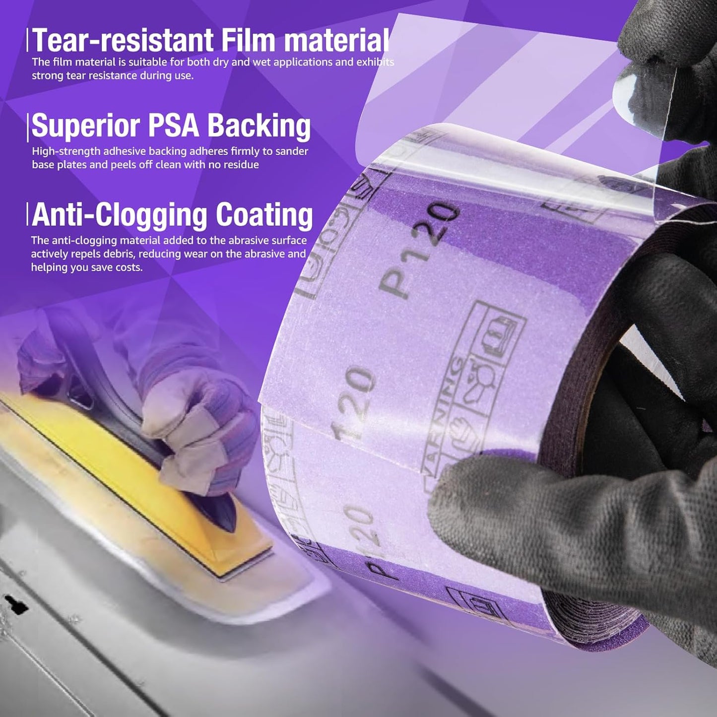 1000 Grit PSA Purple Film Ceramic Sandpaper Roll, 2-3/4" Wide Continuous 20 Yard Longboard Sanding Roll Wet Dry Sanding Blocks Self Adhesive Sticky Back Sanding Sheets for Woodworking Automotive