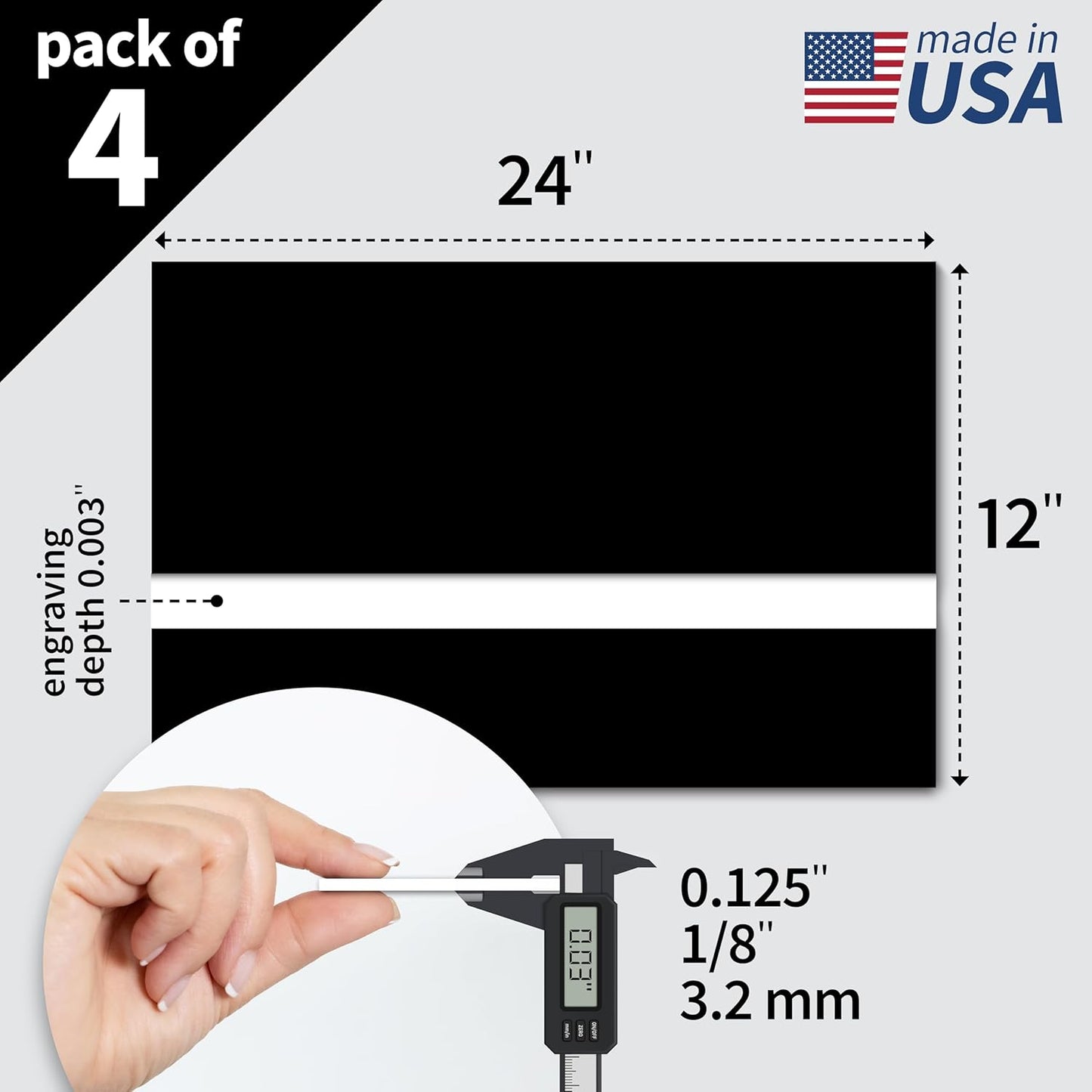 Trotec TroLase | 12"x24"x1/8", 4 Pcs | Black/White/Black | 3 Ply | Modified Acrylic | Laser Engraving Double Color Plastic Sheet | Engraving Blanks for Laser, Saw, Guillotine | Made in USA