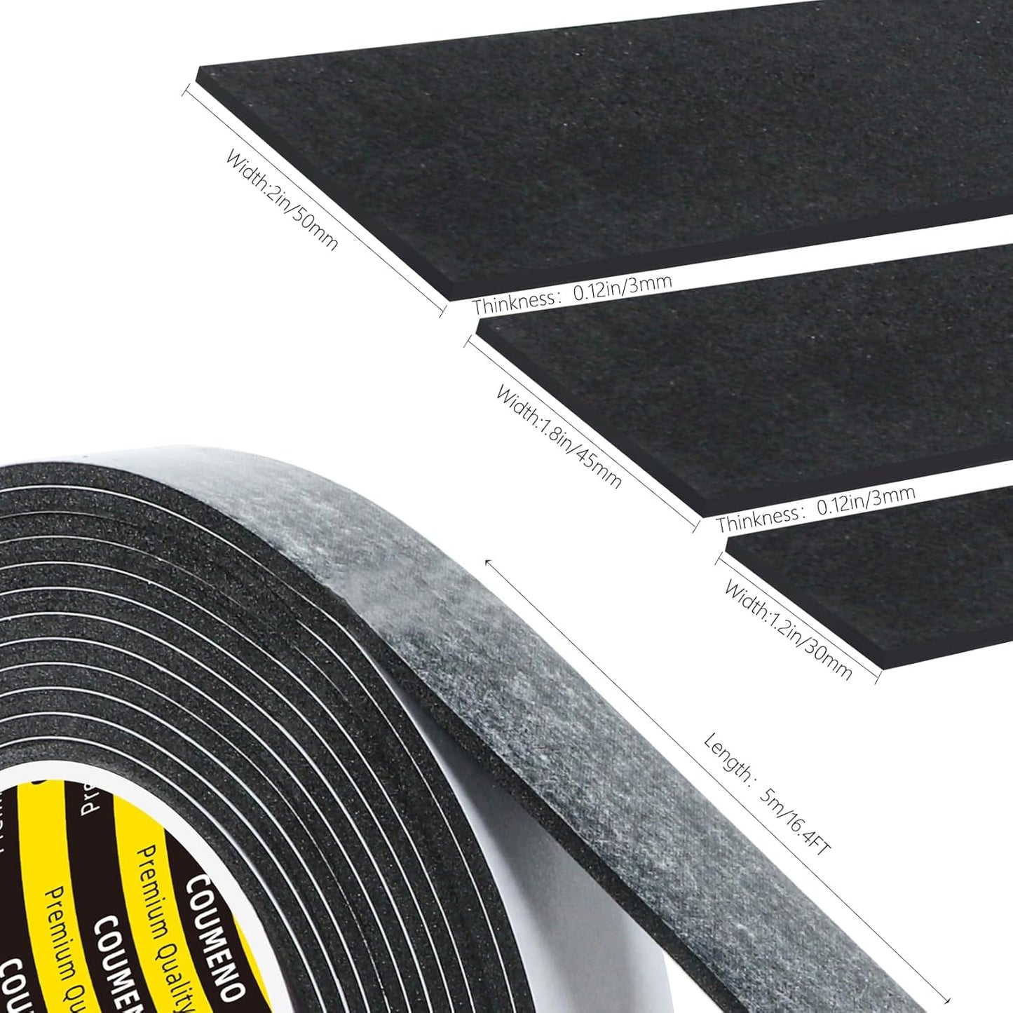 2 Pack EVA Single-Sided Adhesive Foam Tape 1.2inx16.4FT Single-Sided Sealing Strip Foam Pad Sponge Tape Window Weatherproof, Self-Adhesive Insulation Sealing Tape Black