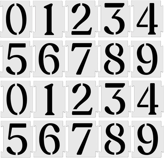 YEAJON 5 Inch Curb Stencil Kit 0-9 Address Number Stencils, 20Pcs Reusable 14 Mil Mylar Plastic Templates for Painting on Road, Wall, Wood, Mailbox