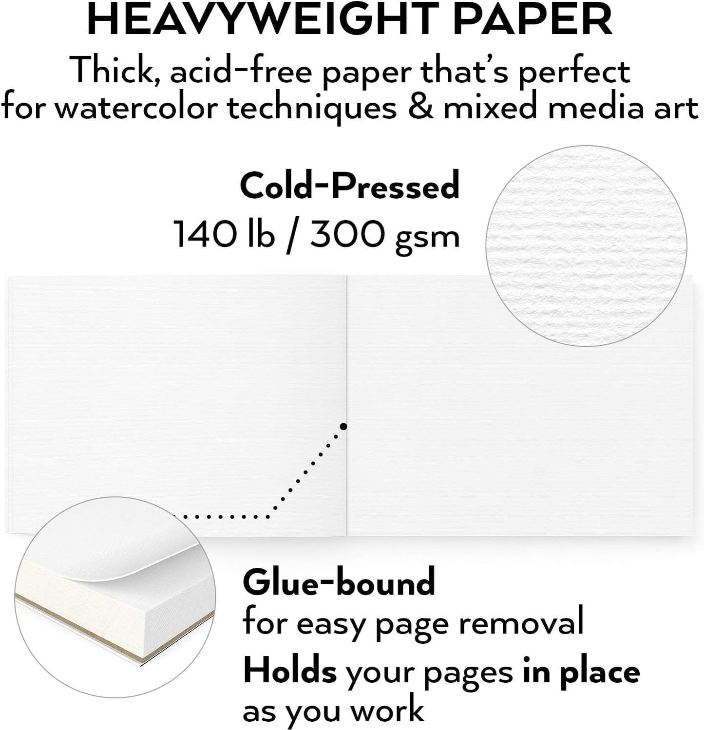 ARTEZA Watercolor Paper, Pack of 2, 32 Sheets Each, 9x12 Inch Watercolor Sketchbook, 140lb/300gsm, Cold Press, Acid Free Art Paper