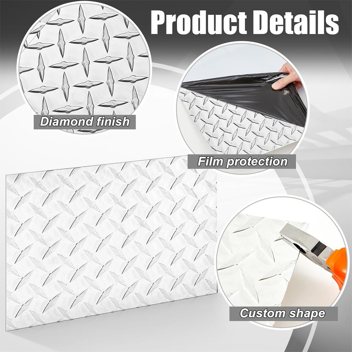 1pcs Diamond Plate Sheet Metal Heavy Duty Tread Aluminum Sheet Diamond Tread Plate for Wall Covering, Cargo Trailer, RV and More (12'' X 16'' X 0.08',Silver)